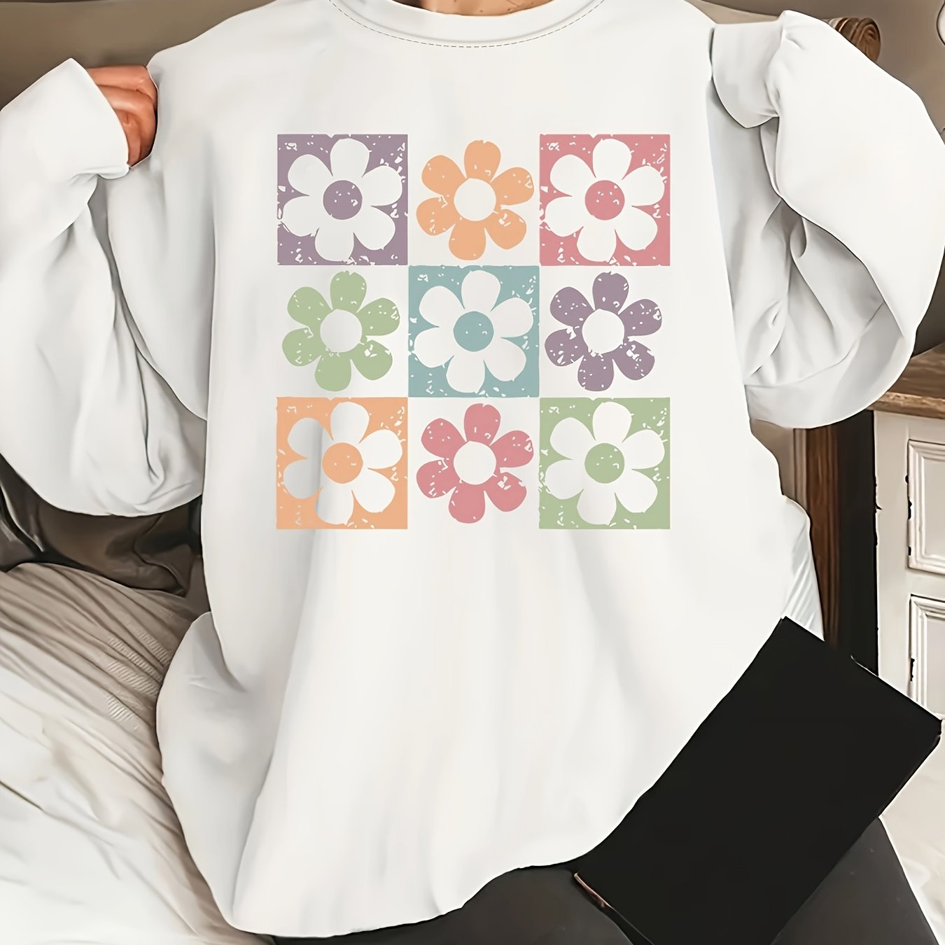 Soft Floral Print Long Sleeve Crew Neck Pullover Sweatshirt For Women, Casual Fashion Basic Sweatshirt