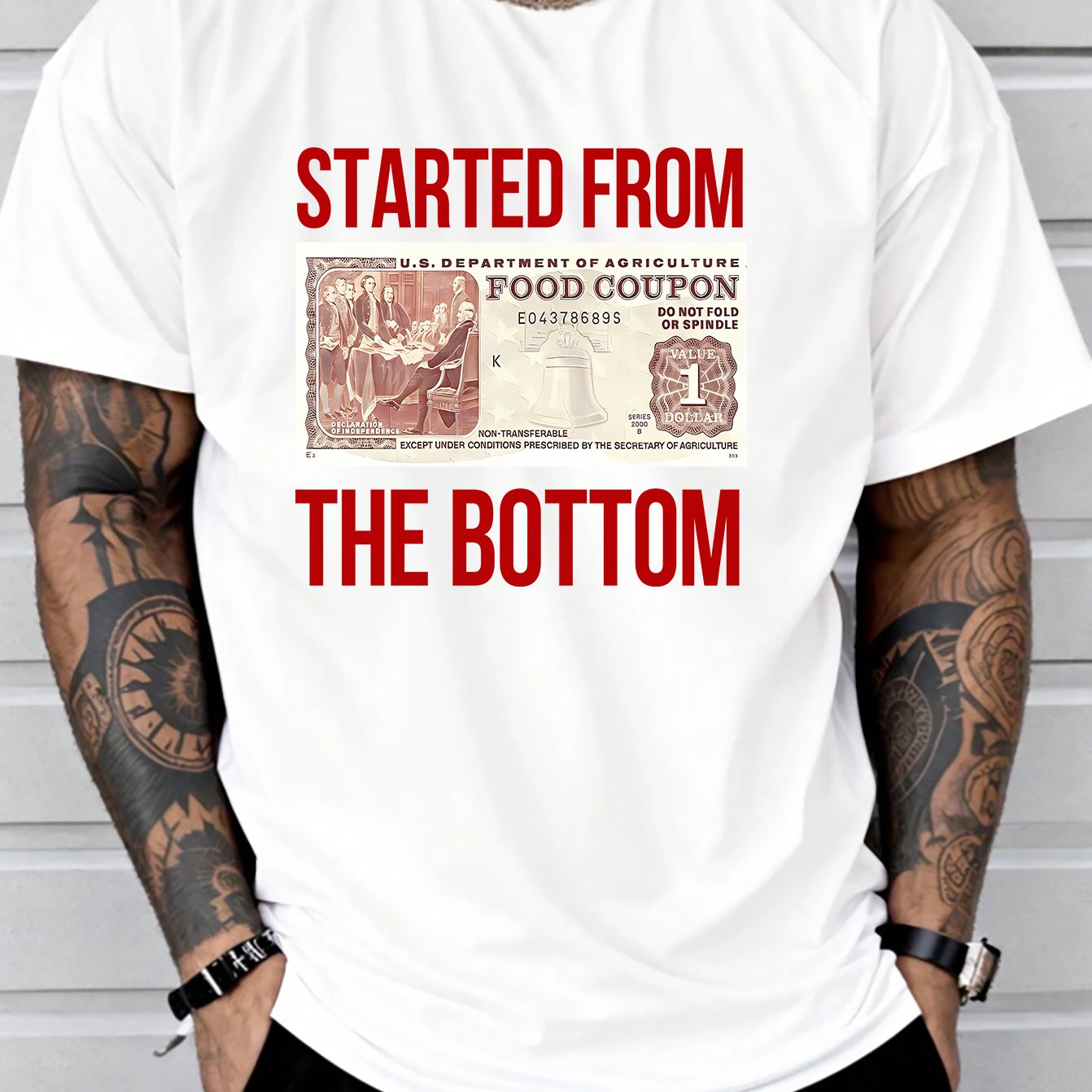 Printed Round Neck Short Sleeved Shirt, Text Starting From The Bottom Layer, with Red Text Color, Casual Daily Pure Cotton T-shirt, Men'S Clothing for Outdoor Activities in All Seasons