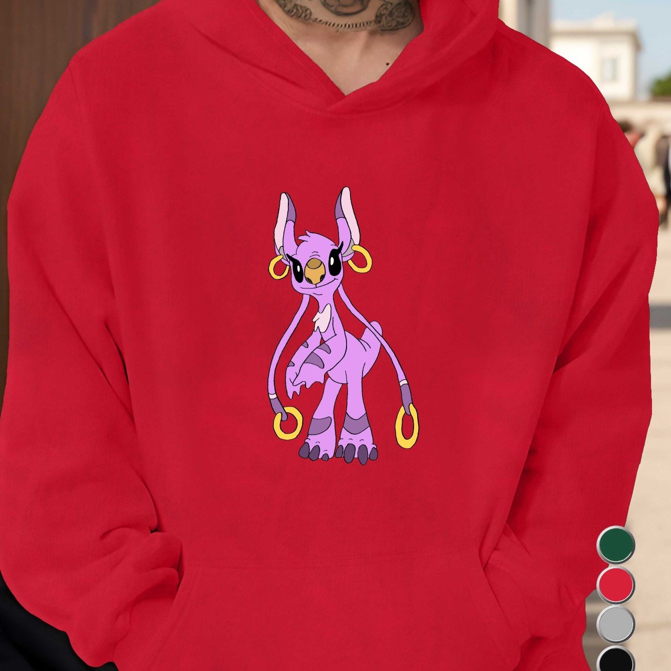 Disney Stitch Men's Graphic Hoodie - Vibrant Red Relaxed Fit Hooded Sweatshirt with Front Pocket, 100% US Printed Design, Machine Washable Autumn Winter Casual Pullover, Disney Hoodie, Durable Fabric