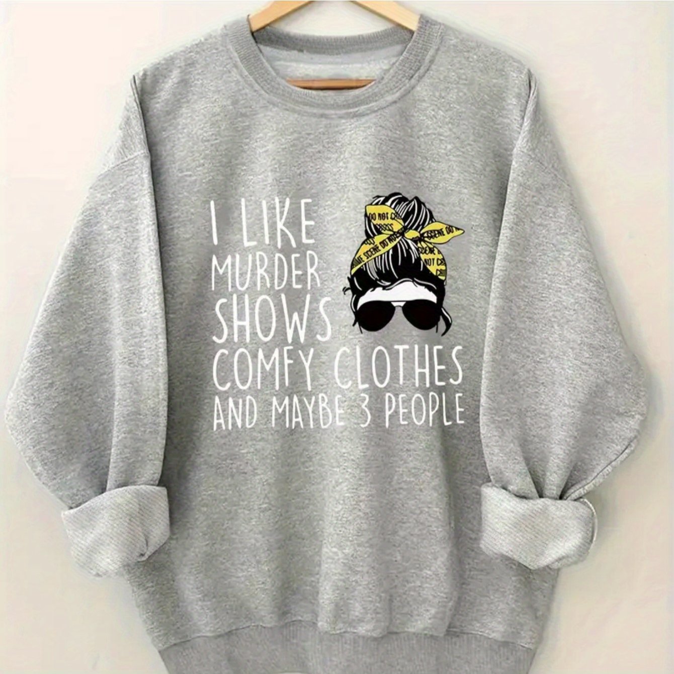 Women'S Casual Crew Neck Long Sleeve Letter Print Sweater, Long Sleeve Pullover for Autumn/ Winter, Knit Grey Sweatshirt