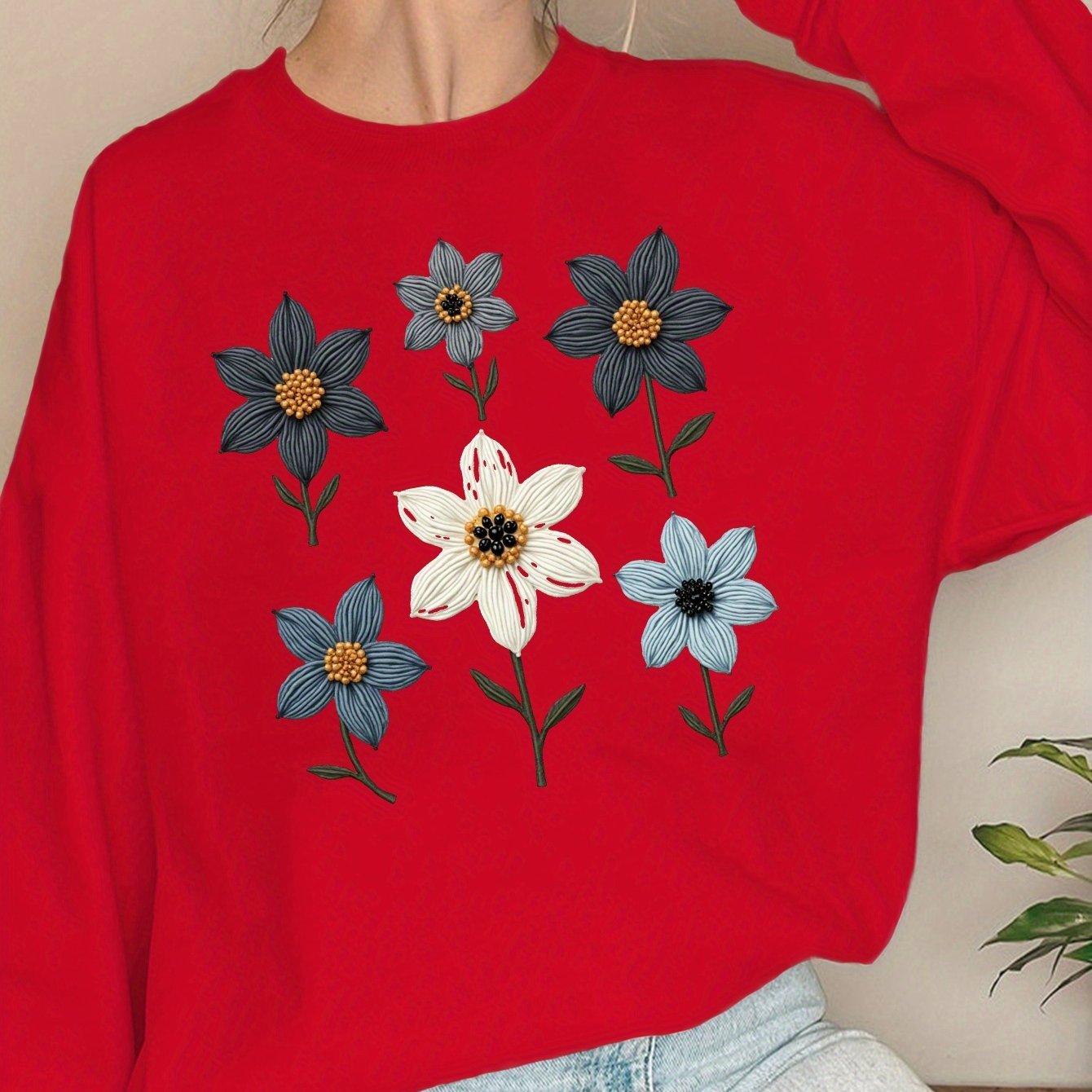 Women'S Sweatshirts Featuring Teediy with Beaded Floral Designs.