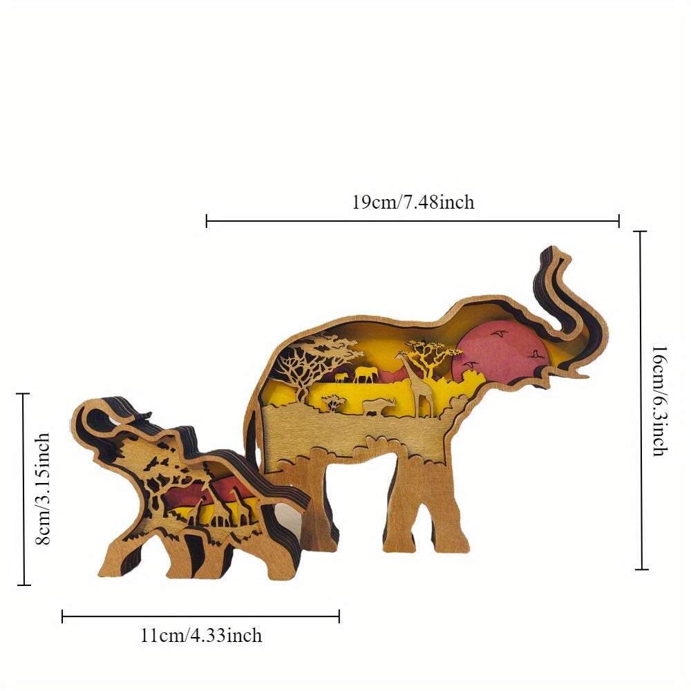 Wooden Elephant Crafts | Creative Mother's Day Home Decoration, Artistic Animal Ornaments Display, Living Room Decoration