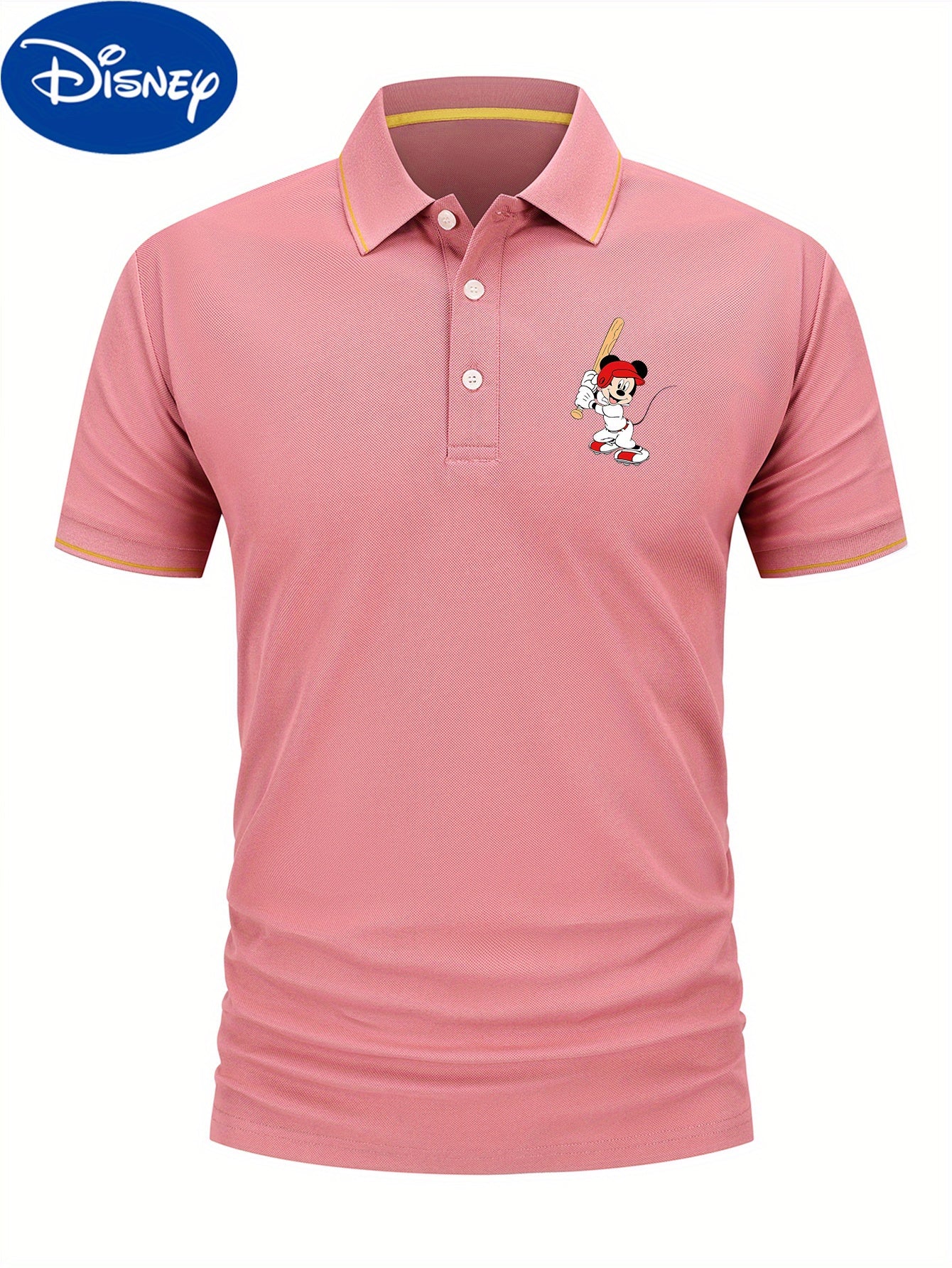 Disney Men'S Classic POLO Shirt, Mickey Batting Baseball Print, Premium Casual Business Casual, Short Sleeve Collar Polo Shirt, Lightweight Polyester, Quick Drying and Breathable Comes in a Display Gift Box Great for Husbands