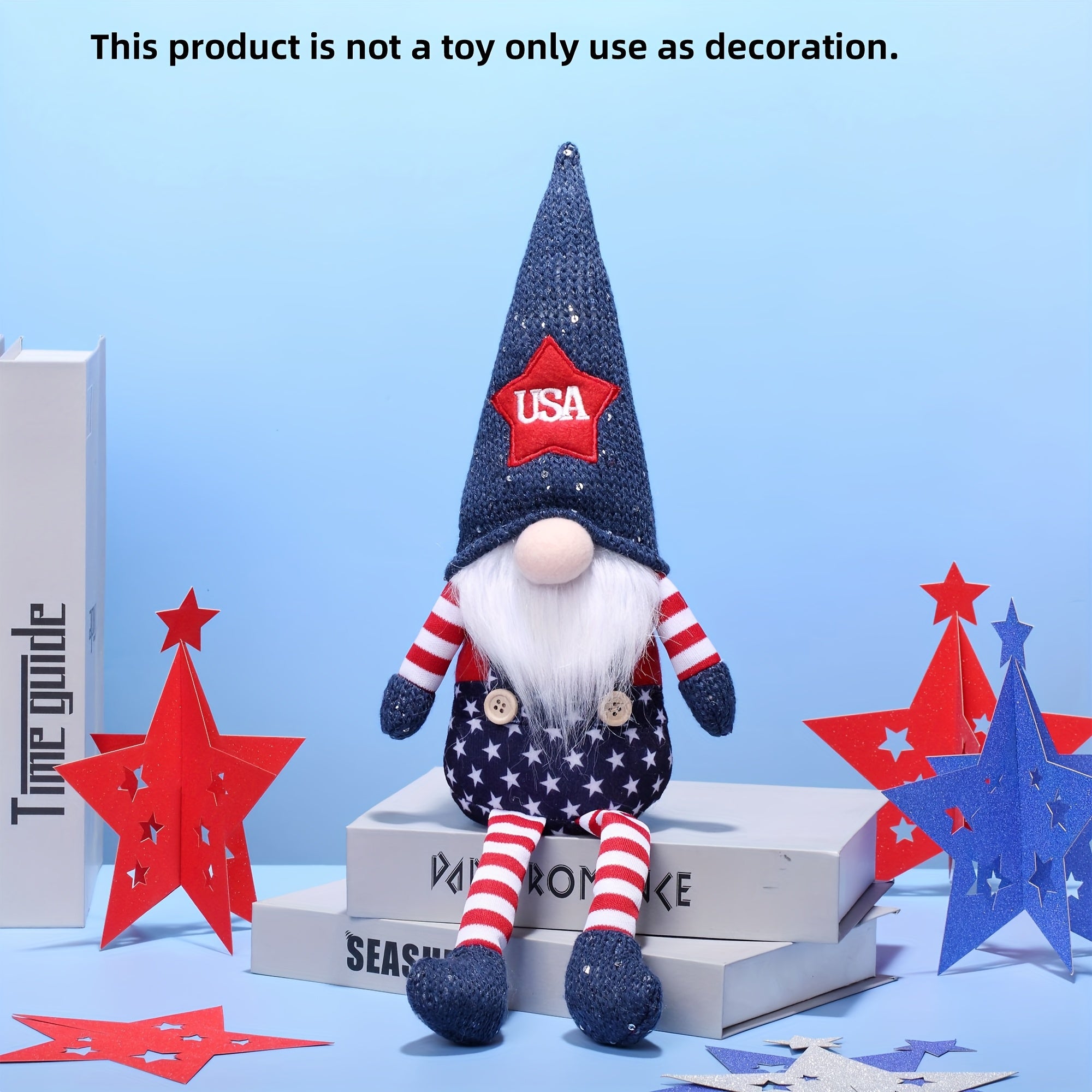 July 4th Independence Day Plush Gnome Decoration Set, Red Blue Five-pointed Star Cloth Gnome Indoor Tabletop Door And Window Party Decoration - for People Over 14 Years Old
