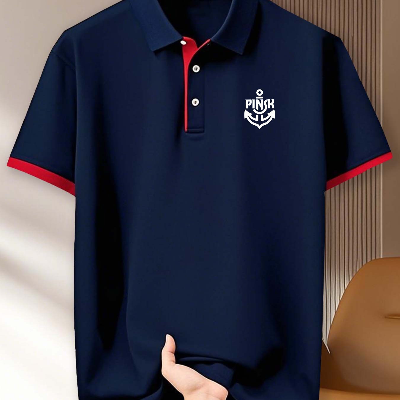 (230G) Anchor Pattern Print, Men'S Fashionable Short Sleeve Shirt for Summer Daily Wear, Suitable for Fitness, Running, And Training, Men'S Short Sleeve Golf Shirt, Business Casual, Can Be Used As a Gift