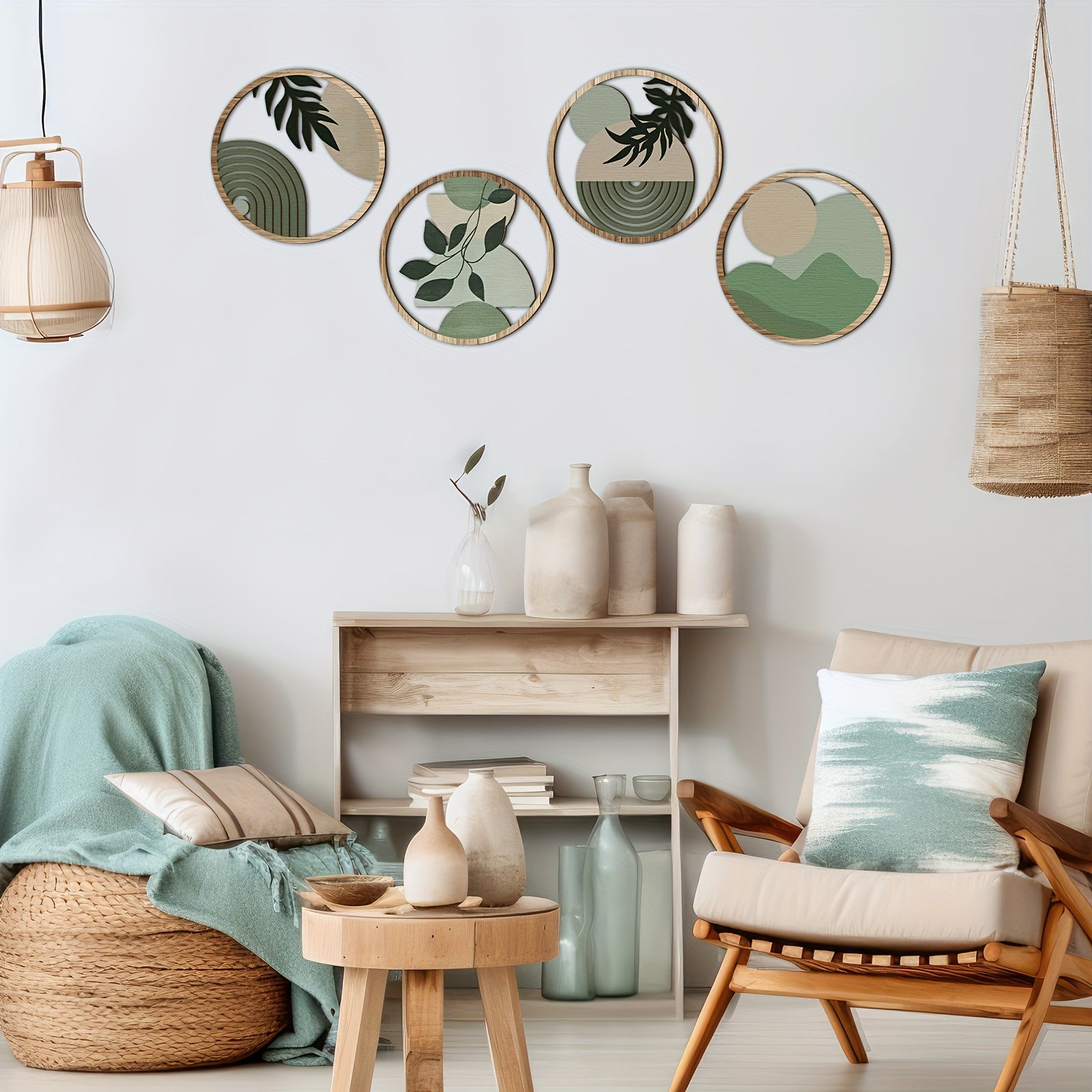Boho Wall Art Wooden Bohemian Wall Decor Hanging Art Nursery Wall Decor Farmhouse Geometric Hanging Decor 10 Inch Aesthetic Wood Minimalist Wall Art for Apartment Bedroom (Elegant)