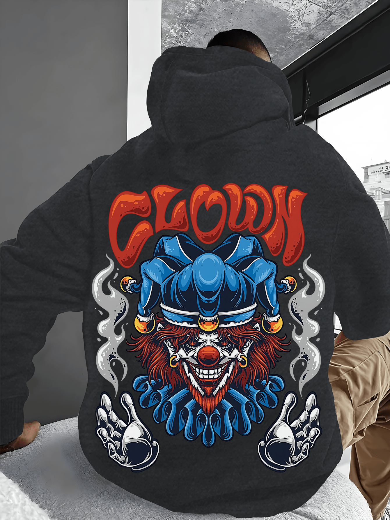 Men's Edgy Clown Graphic Hoodie - Soft Cotton Blend, Casual Fit with Kangaroo Pocket, Machine Washable, Perfect for Fall/Winter, Fall Winter Apparel|Playful Design|Stretchy Fabric Hoodie