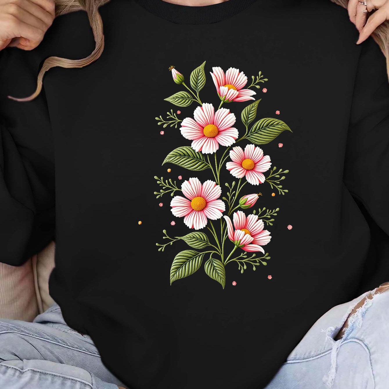 Embroidered Floral Design Women'S Plus Size Sweatshirt