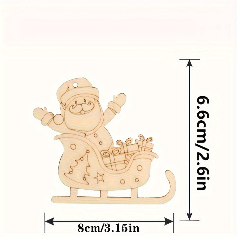 Wooden Santa Claus Sled Shape Wood Piece DIY Painting Graffiti Crafts Wooden Pendant Pendent Ornaments Holiday Wedding Party Home Decorations