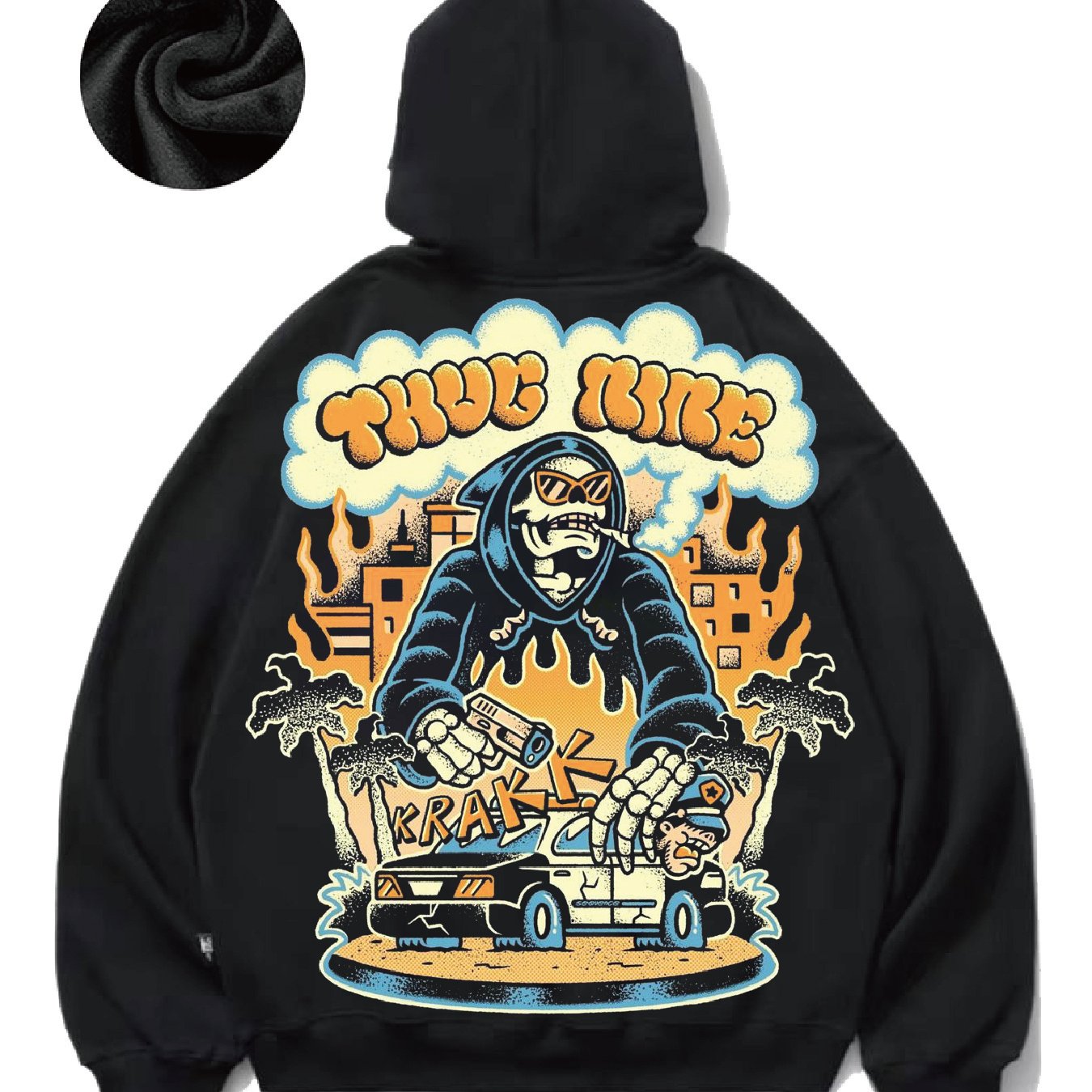 Men's Casual Hoodie with Skull Graffiti Design - Comfortable Polyester, Drawstring & Kangaroo Pocket, Perfect for Casual Attire
