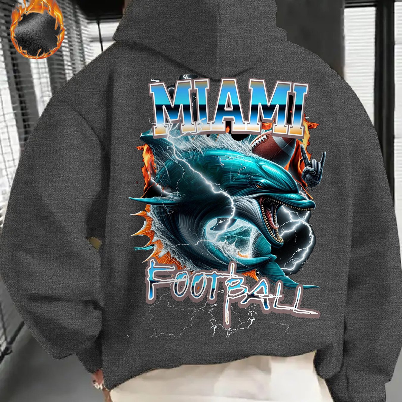 Men's Miami Football Graphic Hoodie - Cozy Fleece Pullover with Bold