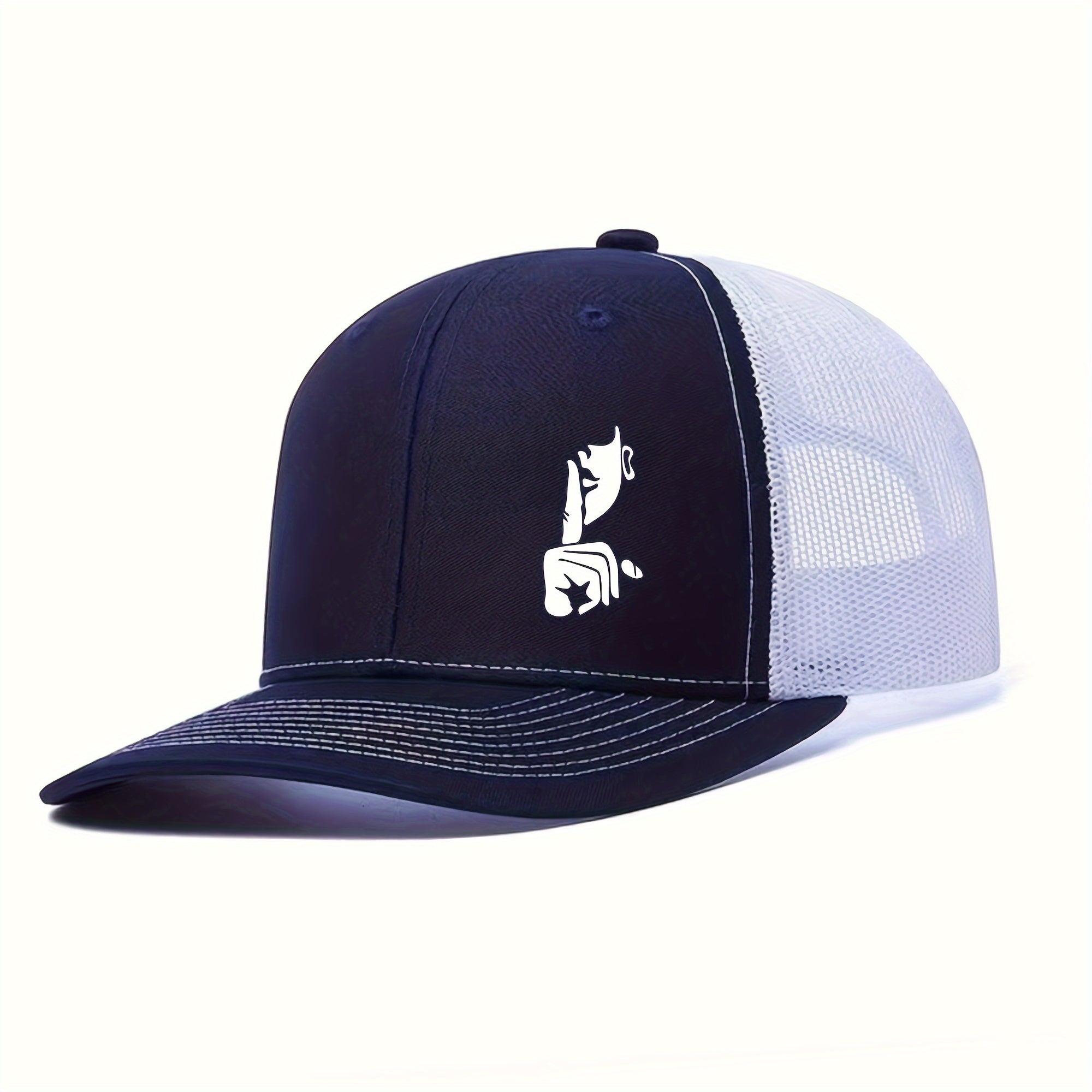 Finger Print Mesh Trucker Baseball Cap for Men & Women - Lightweight Breathable Two-Tone Design, 6 Colors (Black/Blue, Green, Grey, Orange, Brown, Tan), Sports Cap | Trendy Baseball Cap | Structured Cap