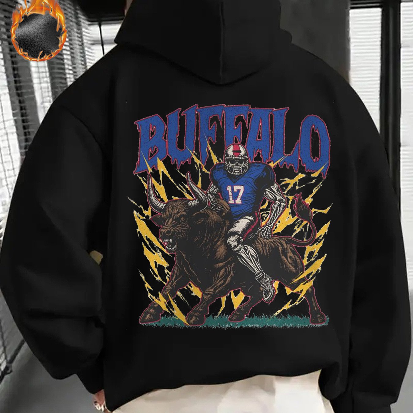 Buffalo Football Logo Hoodie - 100% Casual Pullover with Digital Heat Transfer, Long Sleeve, Regular Fit, Cold Resistant for Sports & Daily Wear, Adult Hooded Sweatshirt, Casual Sports Hoodie | Graphic Pullover | Blend Fabric