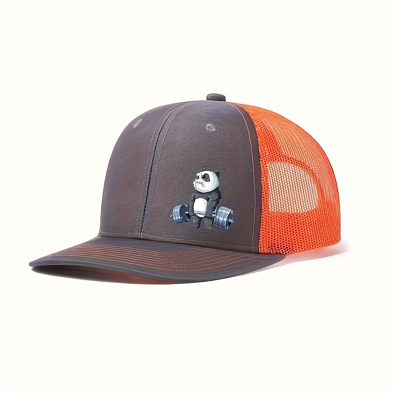 Panda-Themed Breathable Polyester Cap, Adjustable Snapback, Hand Washable, Ideal for Weightlifting & Outdoor Activities