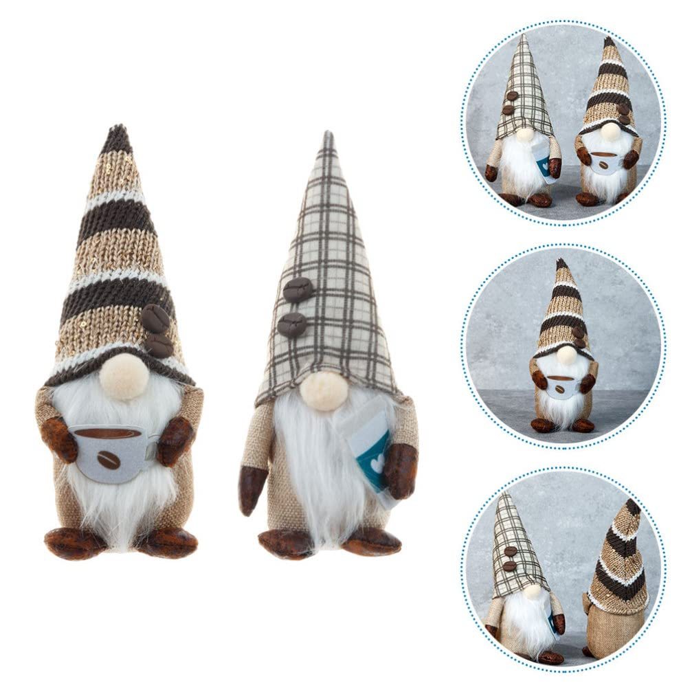 Coffee Gnomes Plush Doll Coffee Bar Decoration Swedish Tomte Elf Dwarf Collectible Figurines Dangle Leg Shelf Sitters Farmhouse Home Kitchen Decor Coffee Lover Gifts