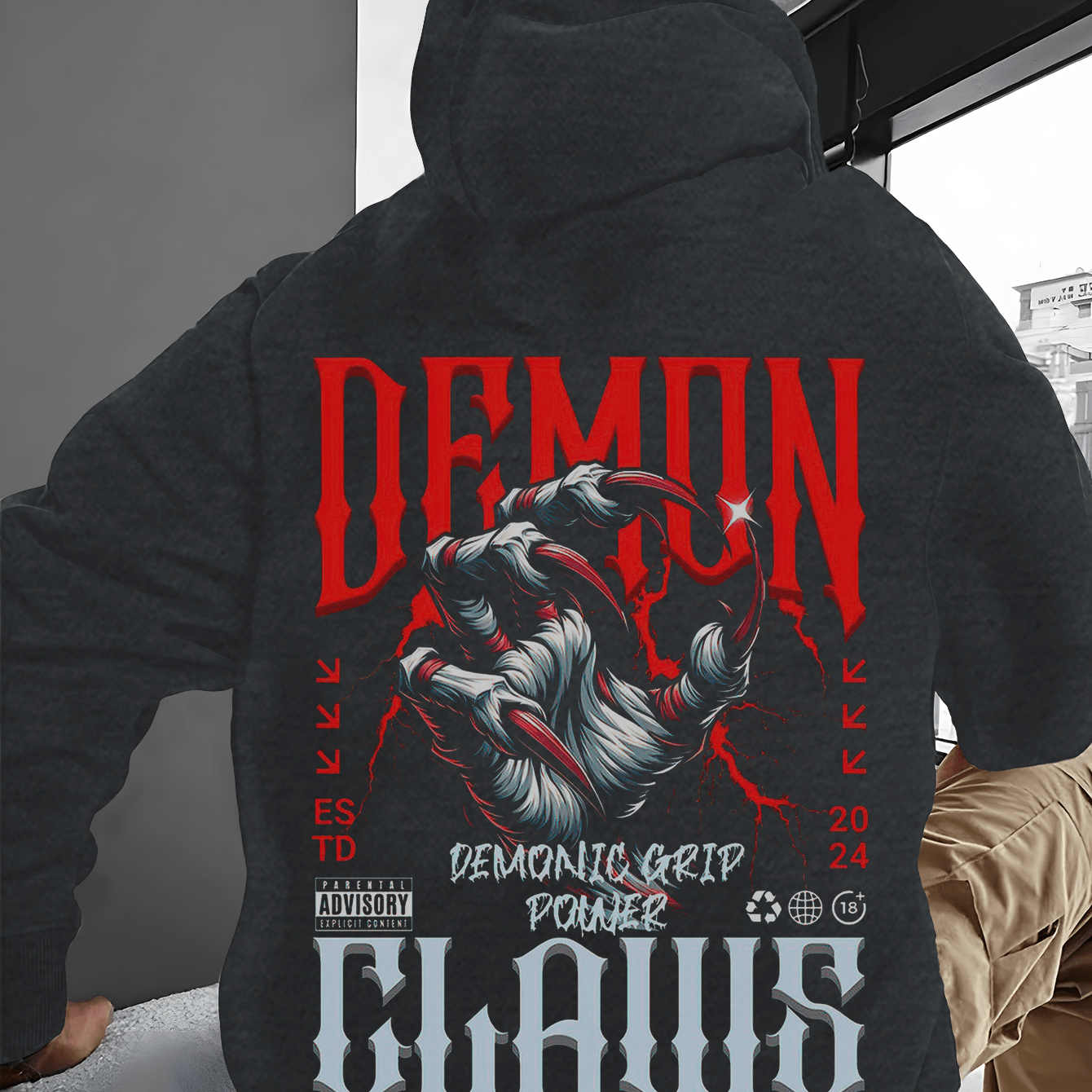 Handsome Men'S Hoodie with a Cool And Intimidating Print, Featuring Red English Letters And Versatile Prints. The Hoodie Has Pocket Details for Easy Release And Storage, And The Fabric Is Soft And Comfortable, Making It The P