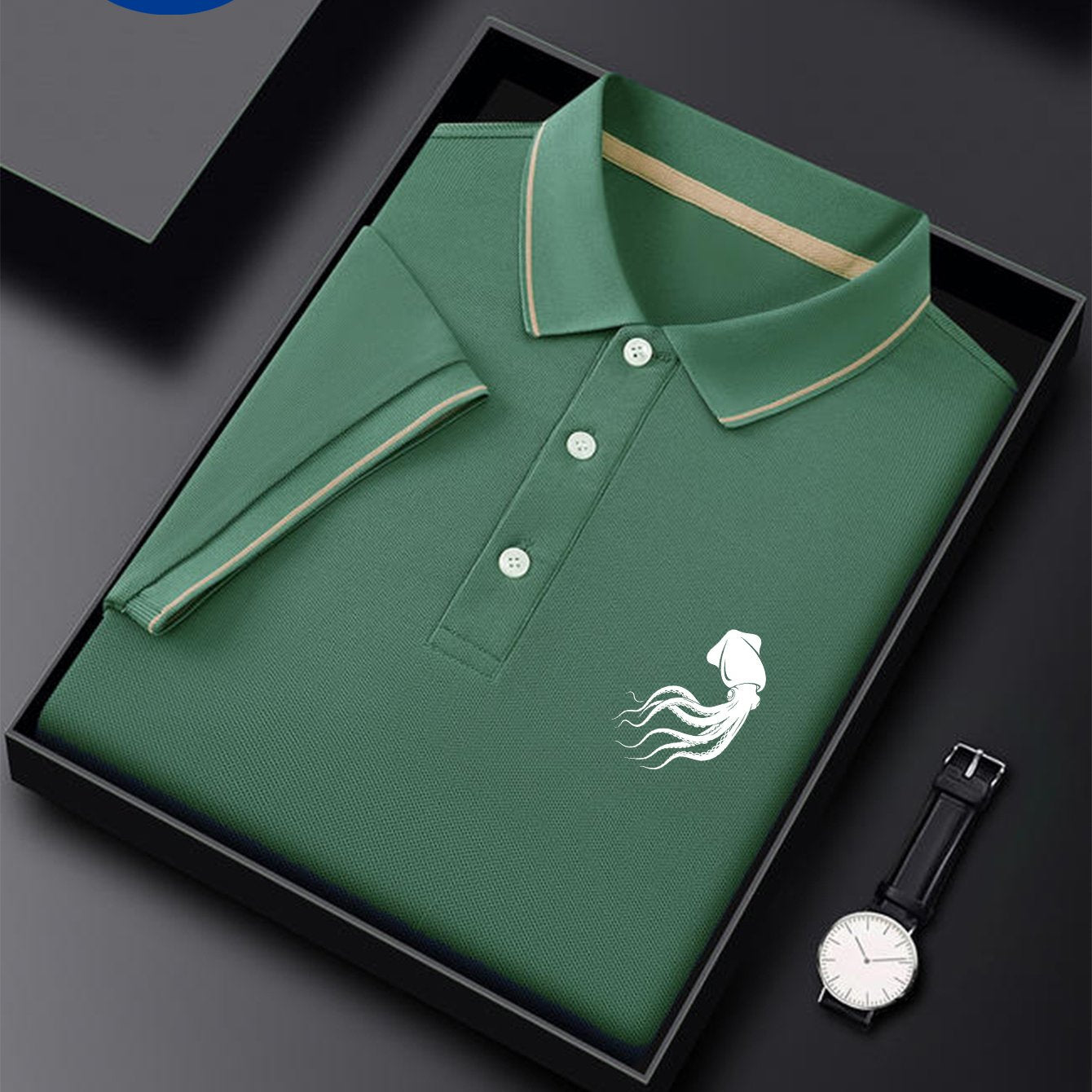 Octopus Logo Men'S Summer Short Sleeved Polo Shirt with Small Logo Pattern, High-End Feel, Light Business, Short Sleeved Top, Suitable for Sports, Golf, Tennis, Fishing, Leisure Vacation Wear