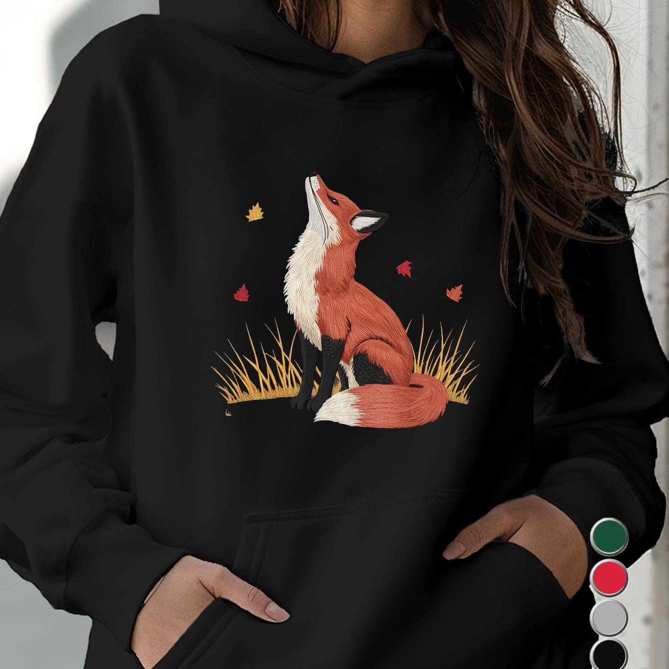 Embroidered red fox illustration teediy Women's hoodies