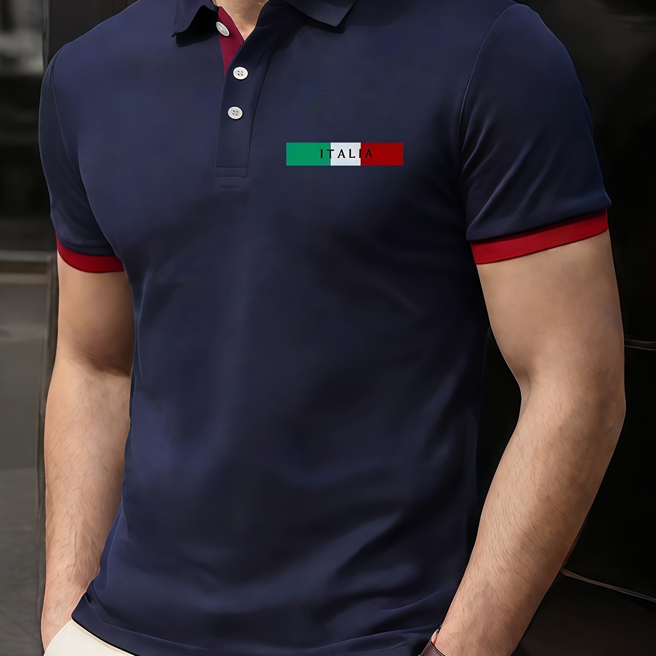ITALIA Pattern Print, Short Sleeve Golf Shirt Suitable for Business and Leisure Occasions, Men's Clothing, Slim Fit Short Sleeve Golf Shirt as a Gift