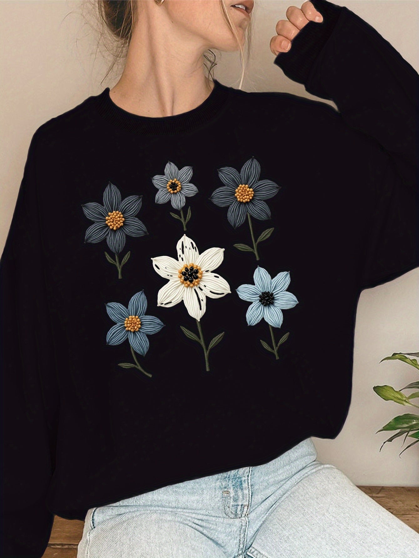 Women'S Sweatshirts Featuring Teediy with Beaded Floral Designs.