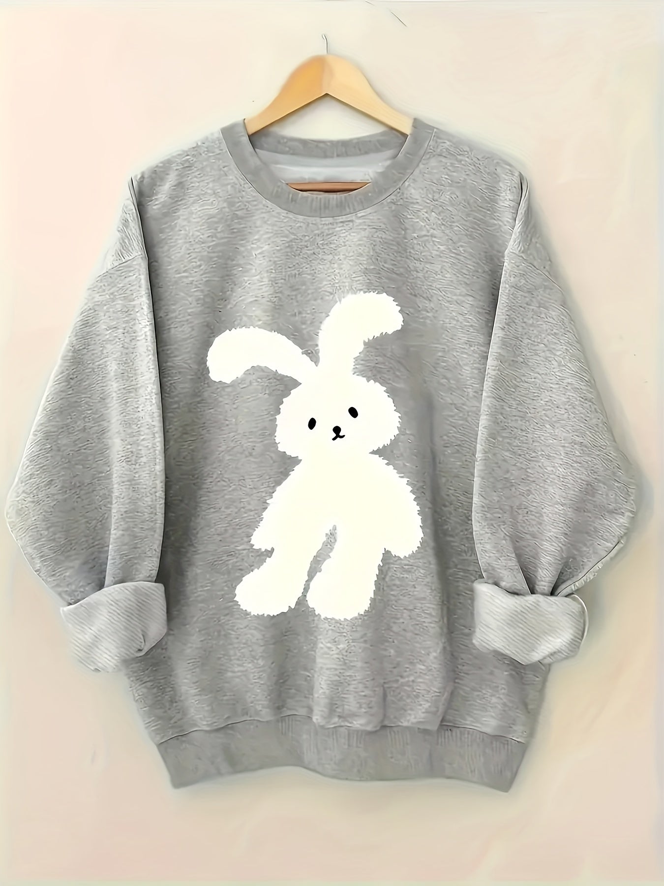 Bunny Cartoon Print Women'S Comfortable Crew Neck Sweatshirt