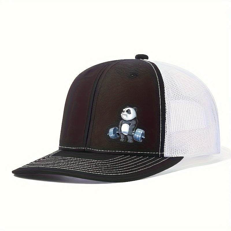 Panda-Themed Breathable Polyester Cap, Adjustable Snapback, Hand Washable, Ideal for Weightlifting & Outdoor Activities