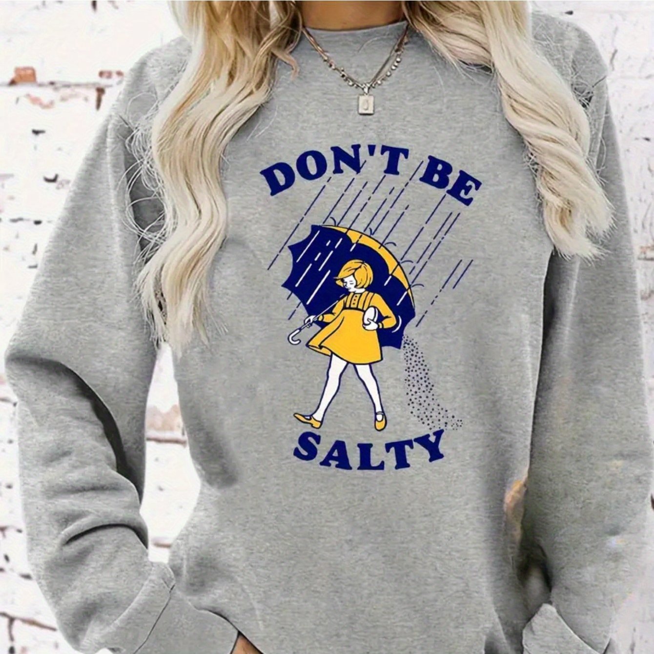 Women'S Casual Crew Neck Sweater, Casual Sweatshirt with Umbrella Graphic and
