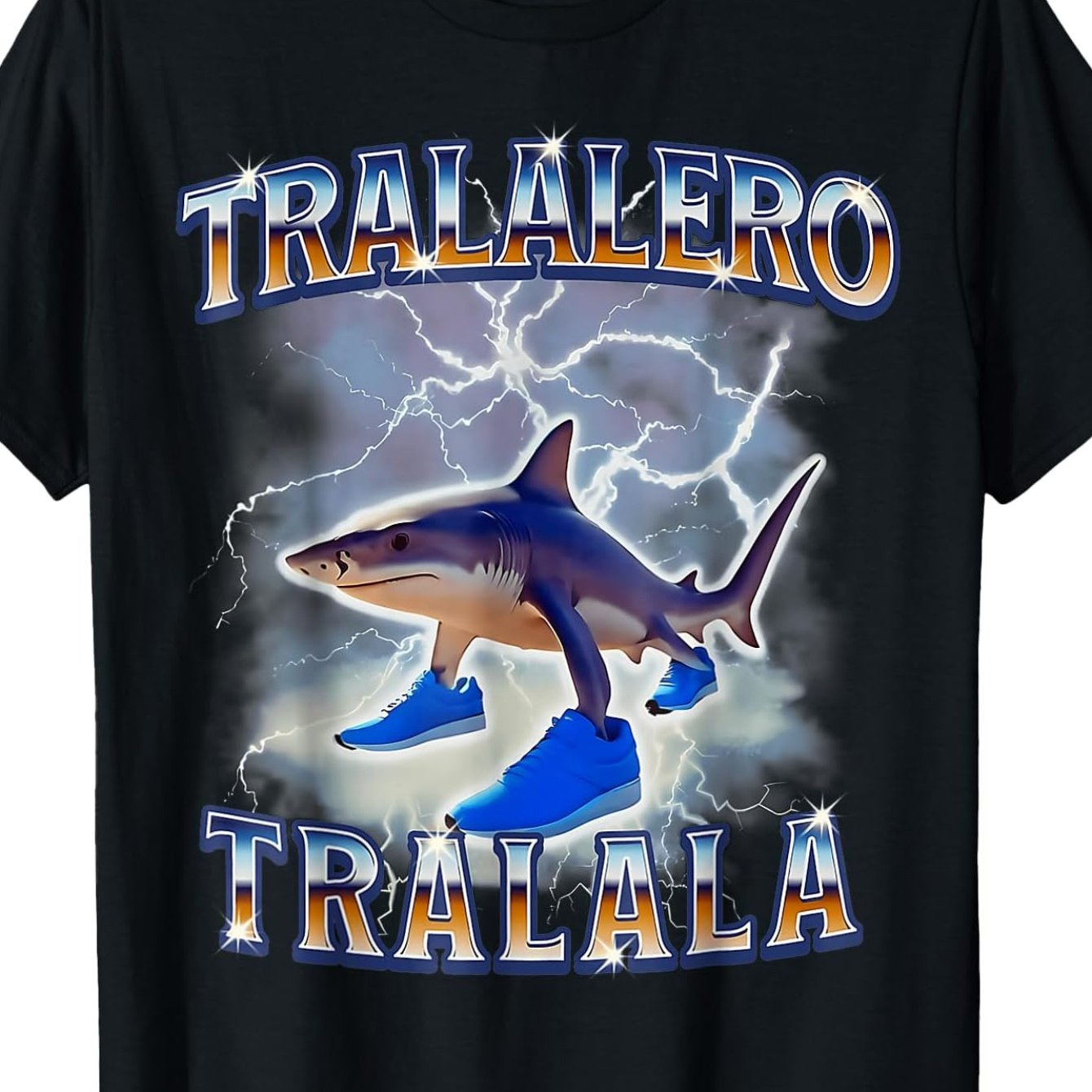 Tralalero Men's Shark Lightning Graphic T-Shirt - Bold TRAALERO TRAALALA Design, Vibrant Blue Casual Streetwear, Regular Fit Short Sleeve Tee for Music Festivals, Concerts & Beach Days, Concert Attire, Festival Clothing, Digi