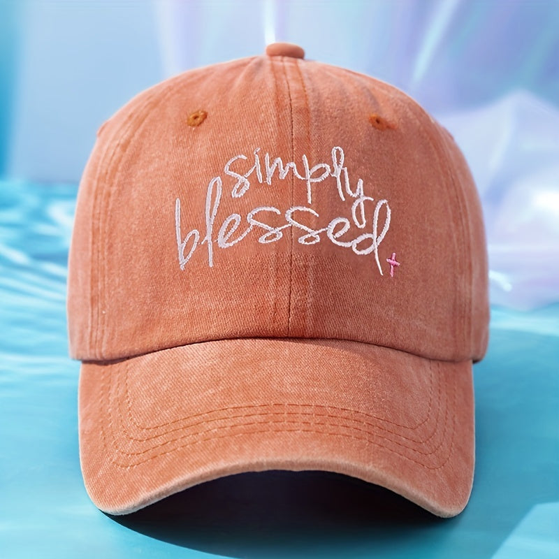 Simply Blessed Embroidery Baseball Cap Washed Distressed Solid Color Dad Hats Adjustable Sun Hats For Women & Men