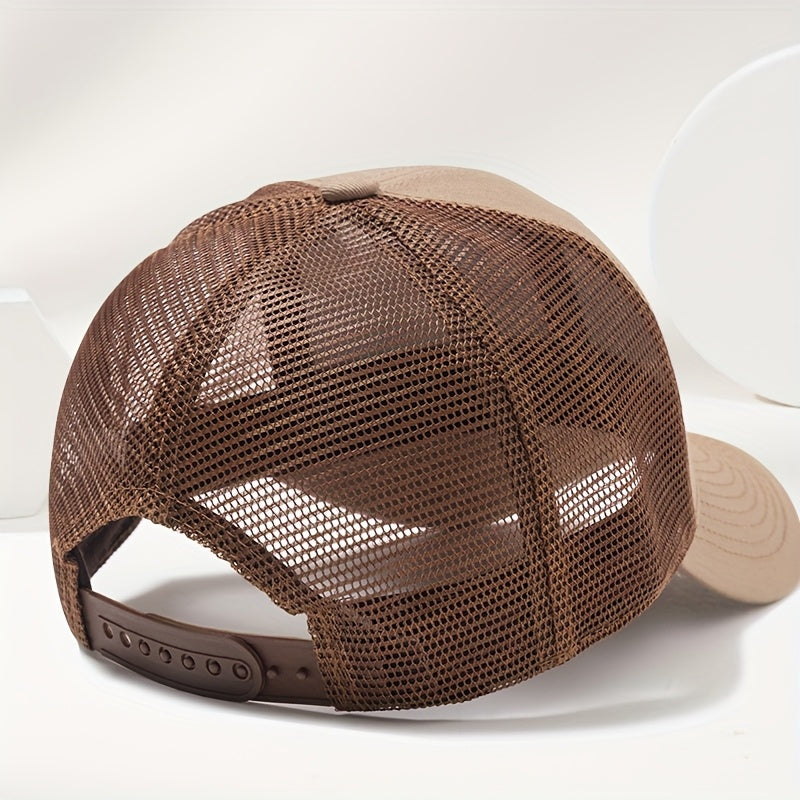 Sports Outdoor Sunshade Fashion Coconut Tree Pattern Print Exquisite Small Faux Leather Badge Hard Top Baseball Cap Hip Hop Duckbill Hat Casual Versatile Fashion Mesh Cap Men and Women Universal Outdoor Party Truck Driver Hat