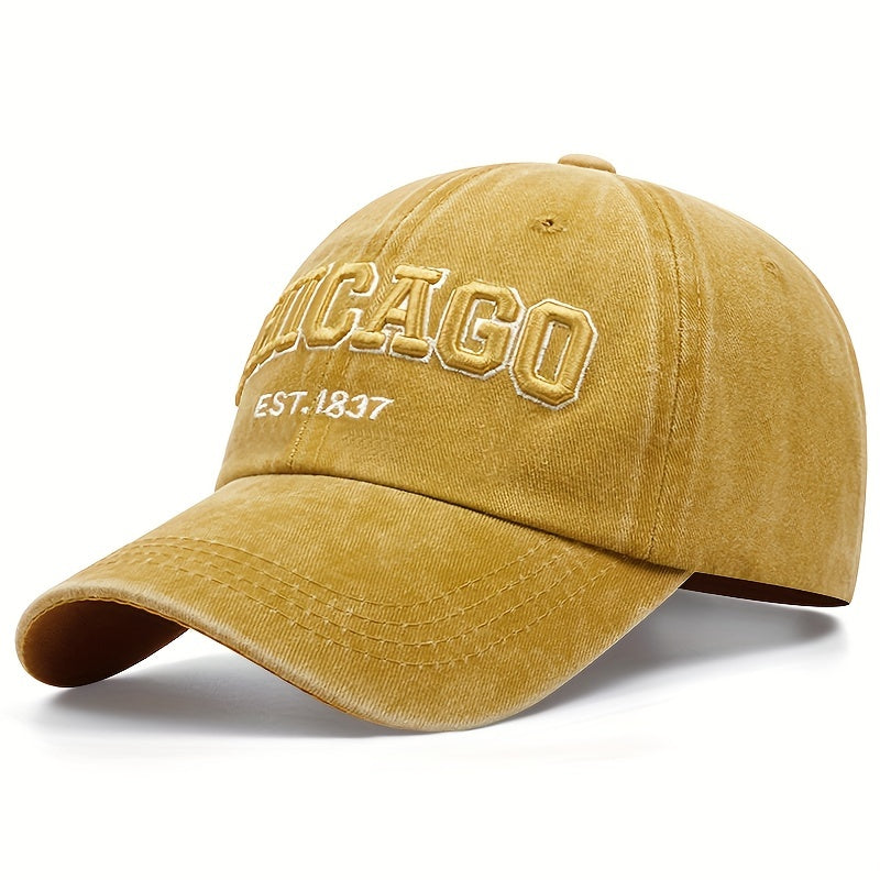 Vintage Washed Distressed Lightweight Chicago Embroidery Baseball Cap - Unisex Sun Hat For Women & Men Dad Hats