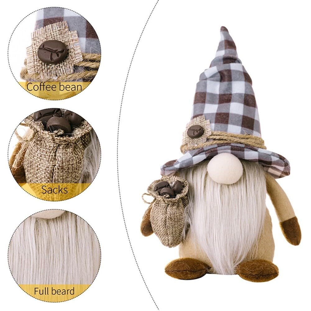 Coffee Gnomes Plush Doll Coffee Bar Decoration Swedish Tomte Elf Dwarf Collectible Figurines Dangle Leg Shelf Sitters Farmhouse Home Kitchen Decor Coffee Lover Gifts