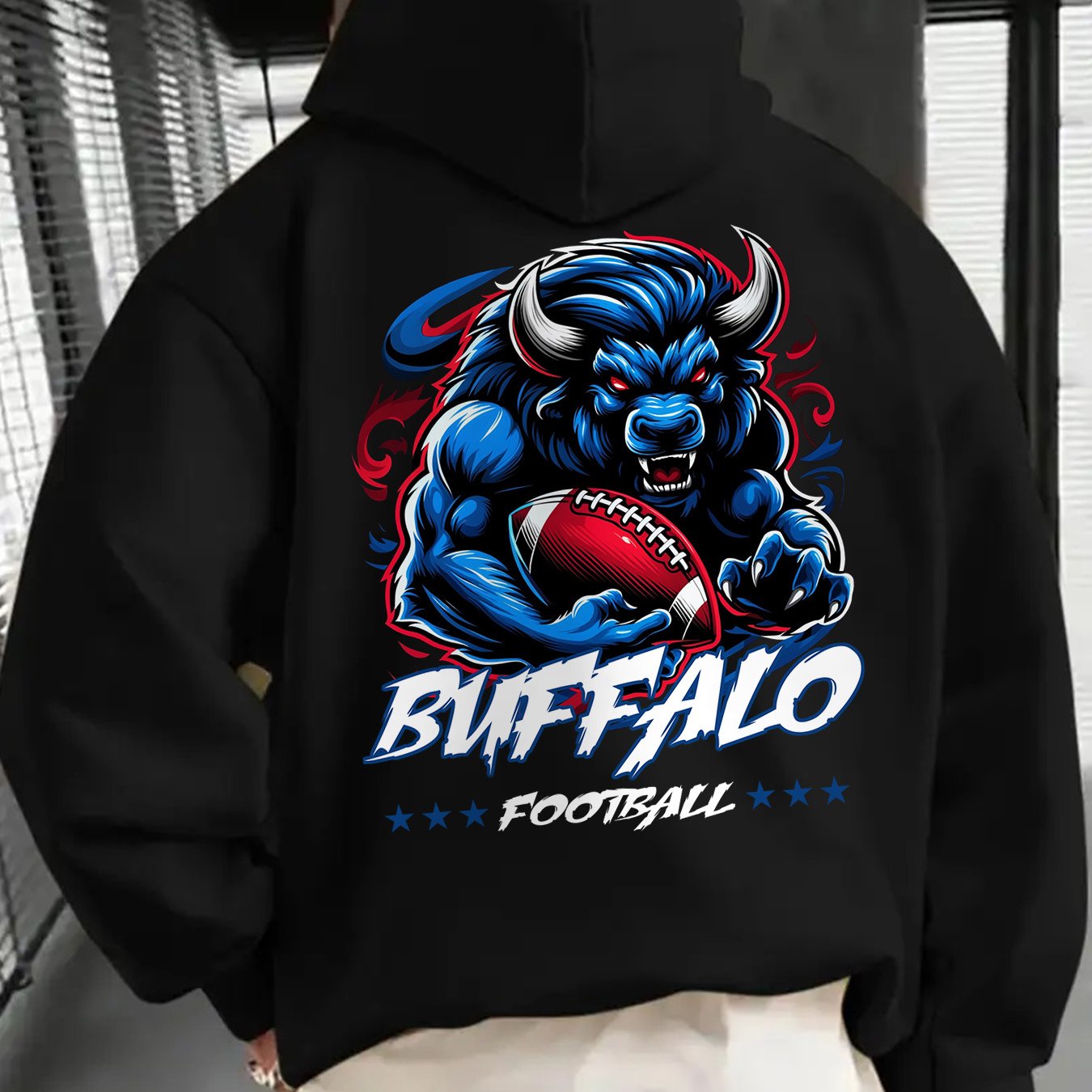 1pc Baltimore Football Graphic Print Hoodie - Thickened Warm Unisex Pullover with Pocket, Machine Washable Casual Sweatshirt for Men & Women, Autumn Winter Outdoor Apparel for Football Fans, Sports Fan Apparel | Bold Back Des