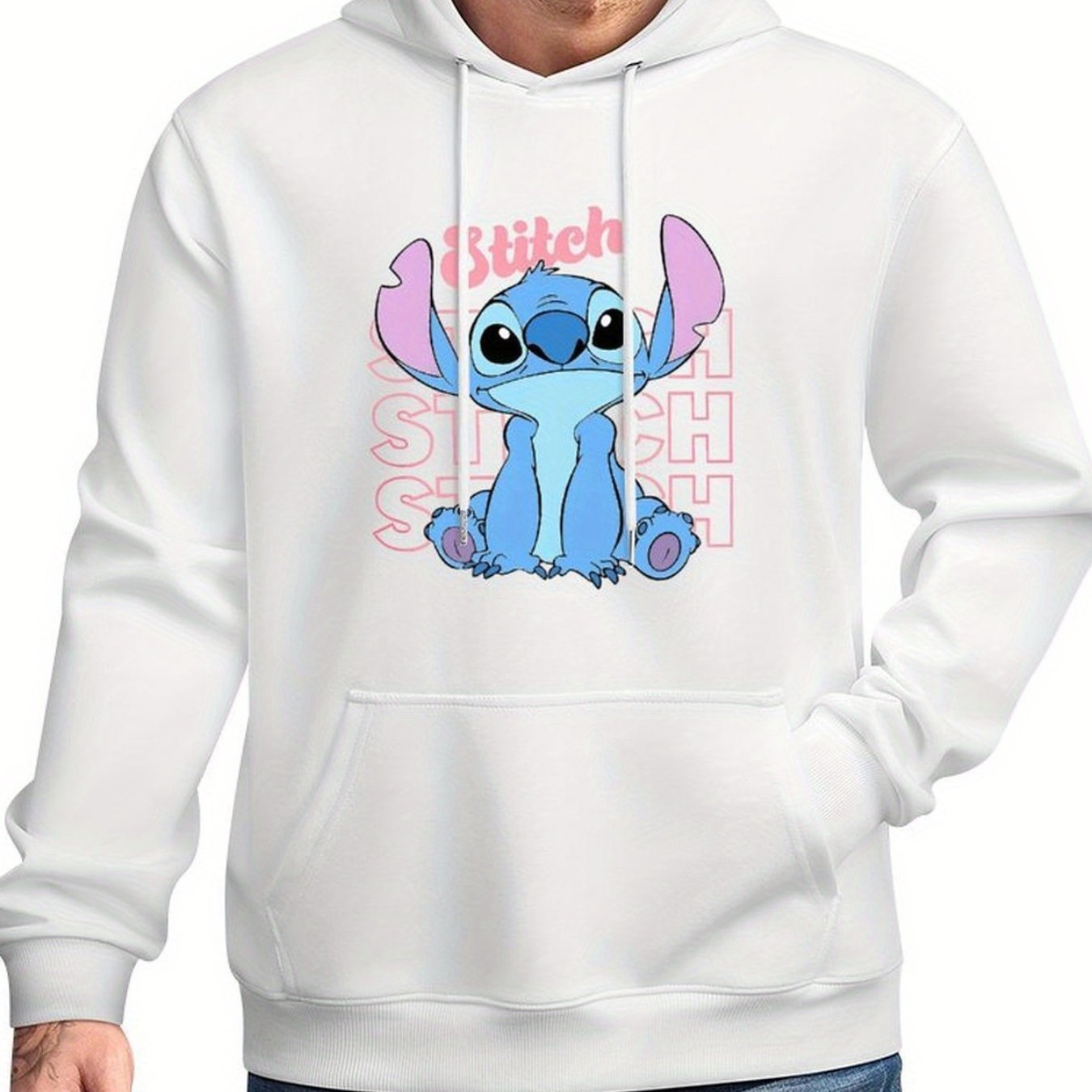 Disney Men'S Black Retro Pullover Hoodie with Stitch Cartoon Character Disney Friends Digital Print, Soft Regular Fit Casual Sweatshirt, Machine Washable, Disney Sweatshirt