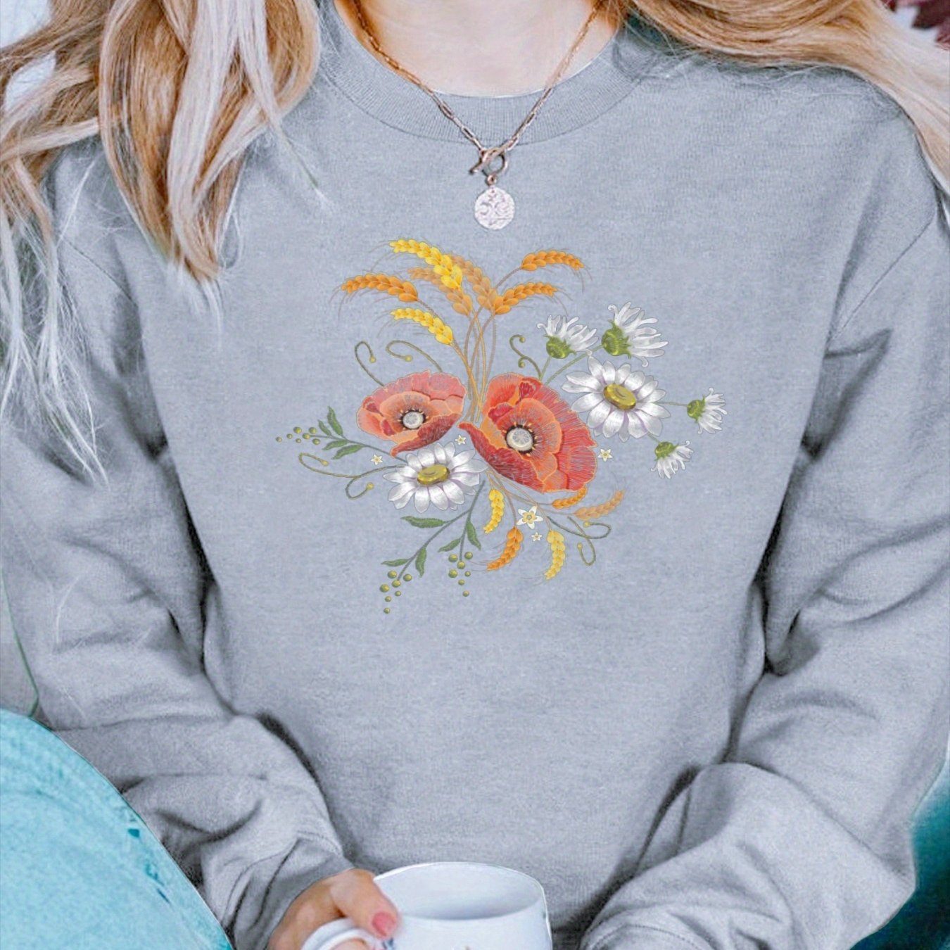 Women's Casual Versatile Fashion Round Neck Long Sleeve Cotton Pullover Sweatshirt