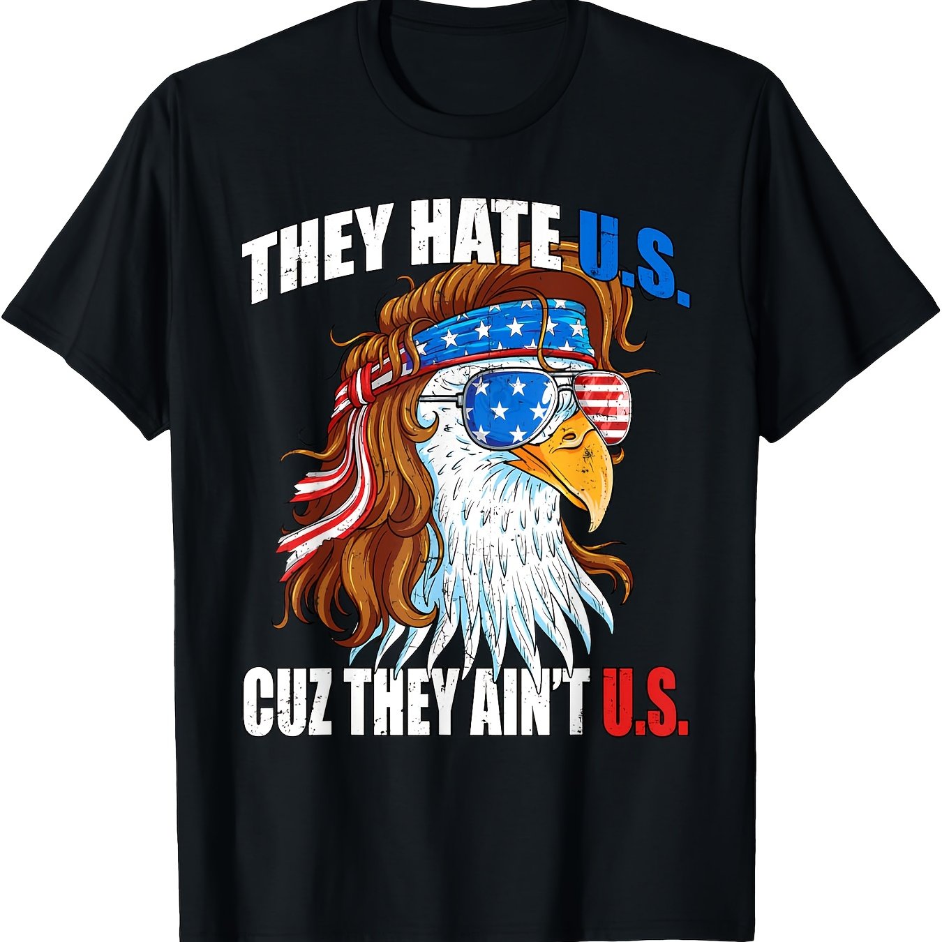 USA Flag 4th of July T-Shirt - Funny Eagle Mullet Design - Unisex Adult Black Short Sleeve Small