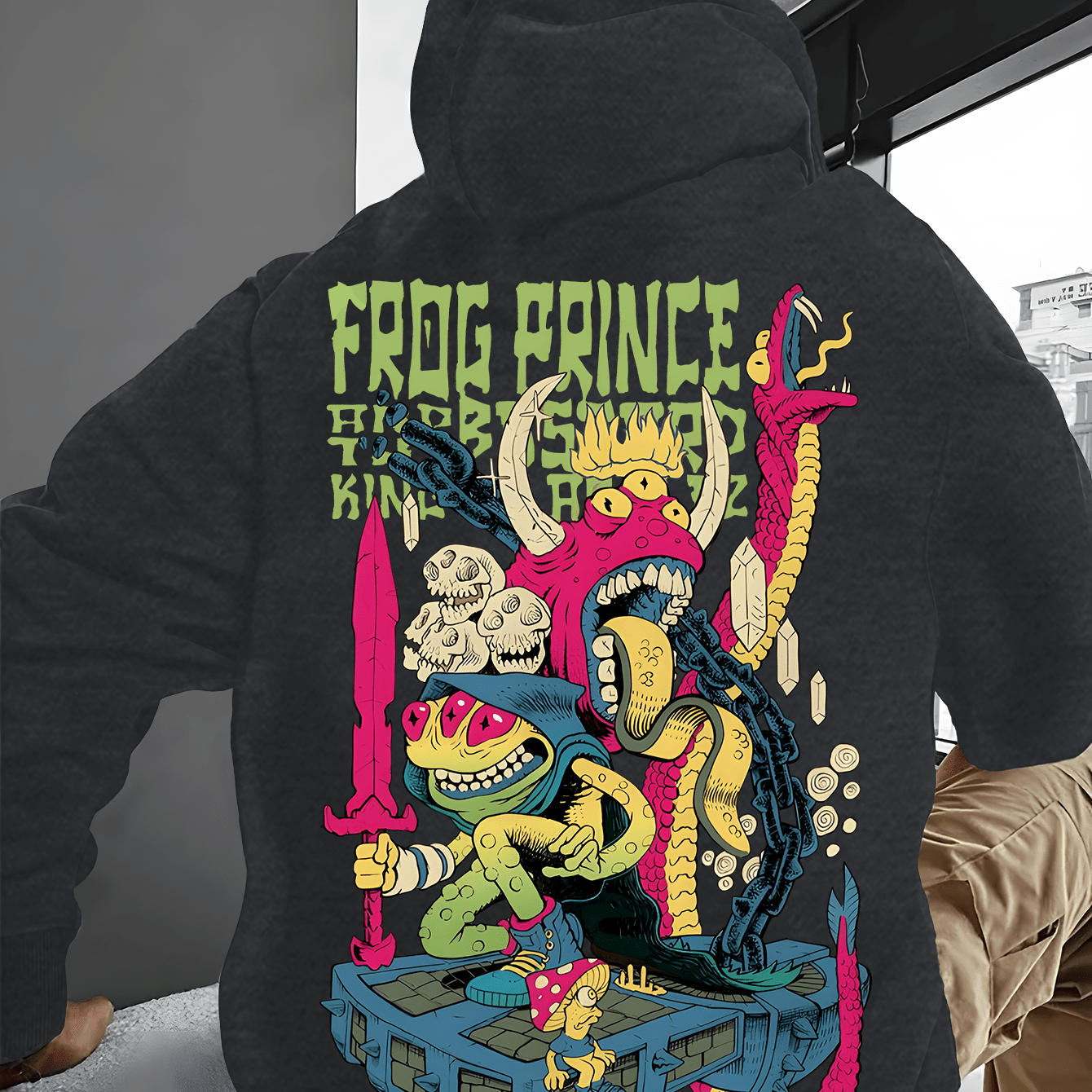 Handsome Men'S Hoodie with Horror Elements Featuring Three Eyed Monsters And Printed English Letters. The Hoodie Has Pocket Details for Easy Release And Storage of Items, And The Soft And Comfortable Fabric Is The Best Choice