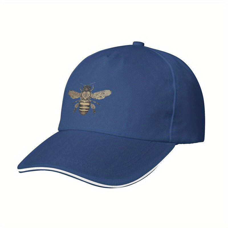 Bee Print Baseball Cap, 100% Polyester Casual Trucker Hat, Adjustable Lightweight Hand-Woven with Zip Closure, Non-Elastic Summer Sun Protection for Golf, Sun Protection Hat | Headgear | Zipper Closure Cap