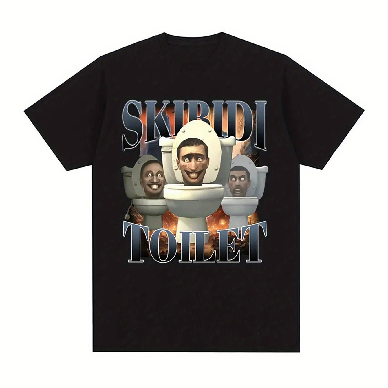 Unisex Skibidi Toilet Graphic Print T-shirt- Black