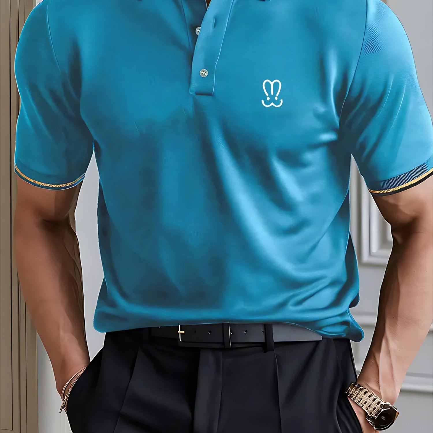 Rabbit Symbol Men'S Summer Short Sleeved Polo Shirt with Small Logo Pattern, High-End Feel, Light Business, New Short Sleeved Top, a Must-Have for Summer, Suitable for Sports, Golf, Tennis, Fishing, Leisure Vacation Wear