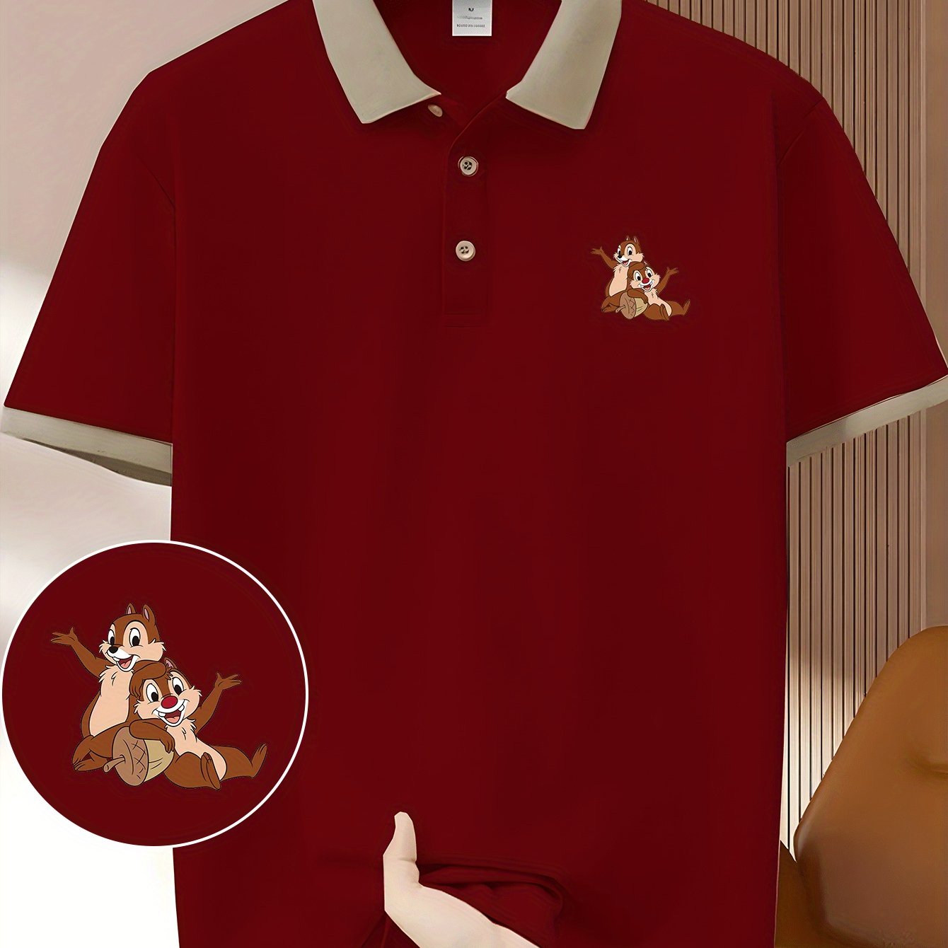 Disney Chitty Chitty Cartoon Image Printed Lapel Short Sleeve Shirt, Business Fashion Lightweight Polyester Breathable and Quick Drying Men's Shirt Golf Shirt Summer Fashion Casual Wear Suitable for Outdoor Sports Golf Course