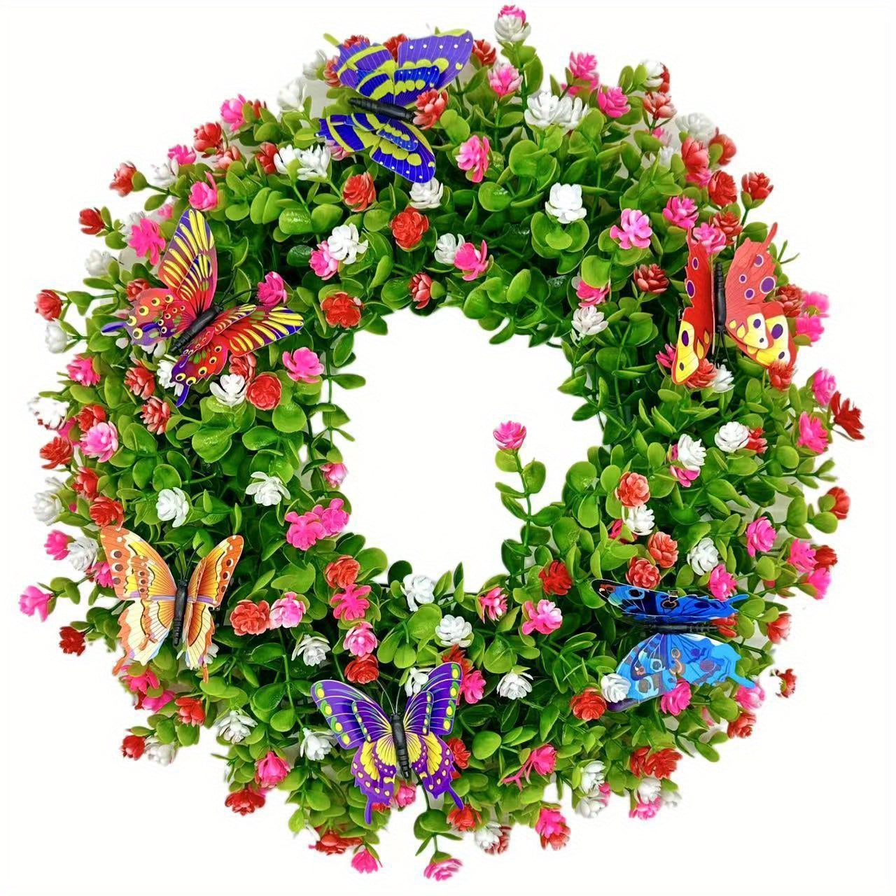 43cm/ 17in Faux Eucalyptus & Butterfly Wreath - Perfect for Spring, Summer, Easter, Mother'S Day, Thanksgiving Day & Graduation Decor | Ideal for Home, Garden, Patio, Front Door & Farmhouse