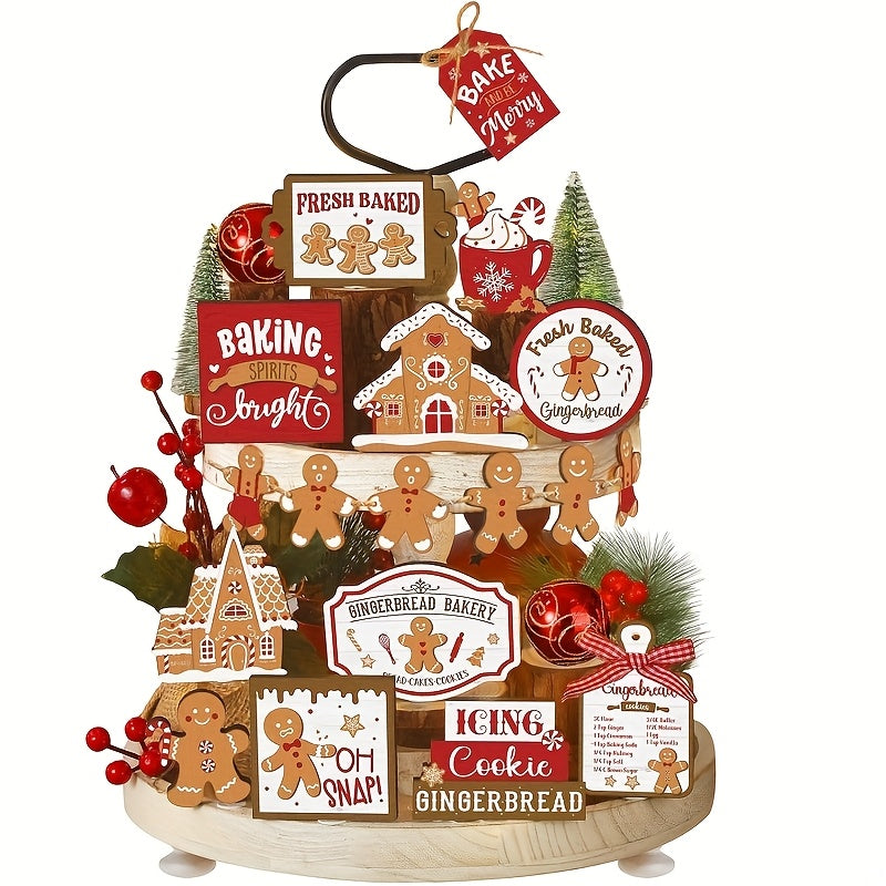 Classic Wooden Christmas Ornaments Set - Lacquered Finish, Arts Theme Decorative Tray Accents for Home & Desk, No Electricity or Batteries Required, Ideal for Christmas, Hanukkah, Easter, Thanksgiving, St. Patrick'S Day