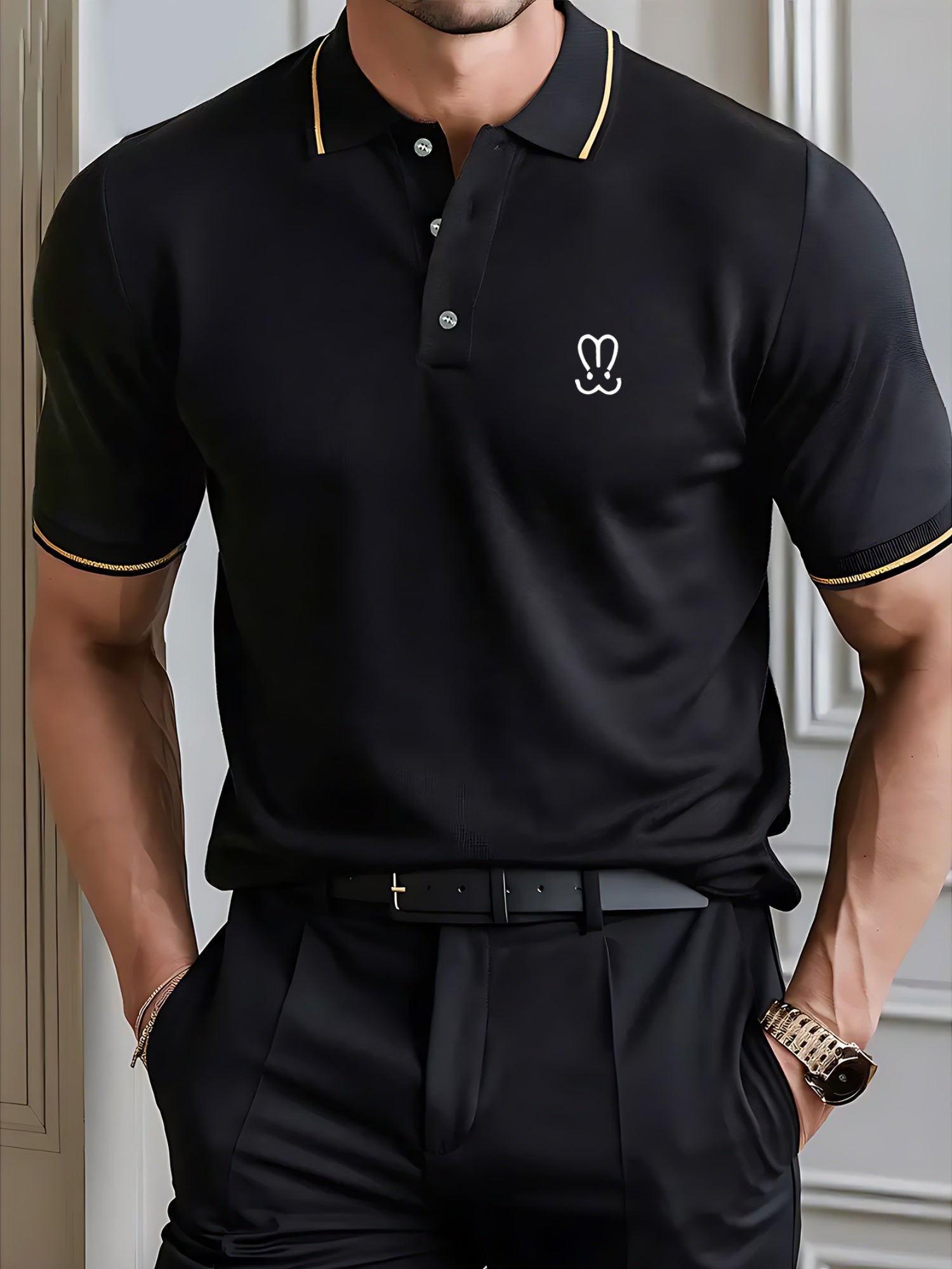 Rabbit Symbol Men'S Summer Short Sleeved Polo Shirt with Small Logo Pattern, High-End Feel, Light Business, New Short Sleeved Top, a Must-Have for Summer, Suitable for Sports, Golf, Tennis, Fishing, Leisure Vacation Wear