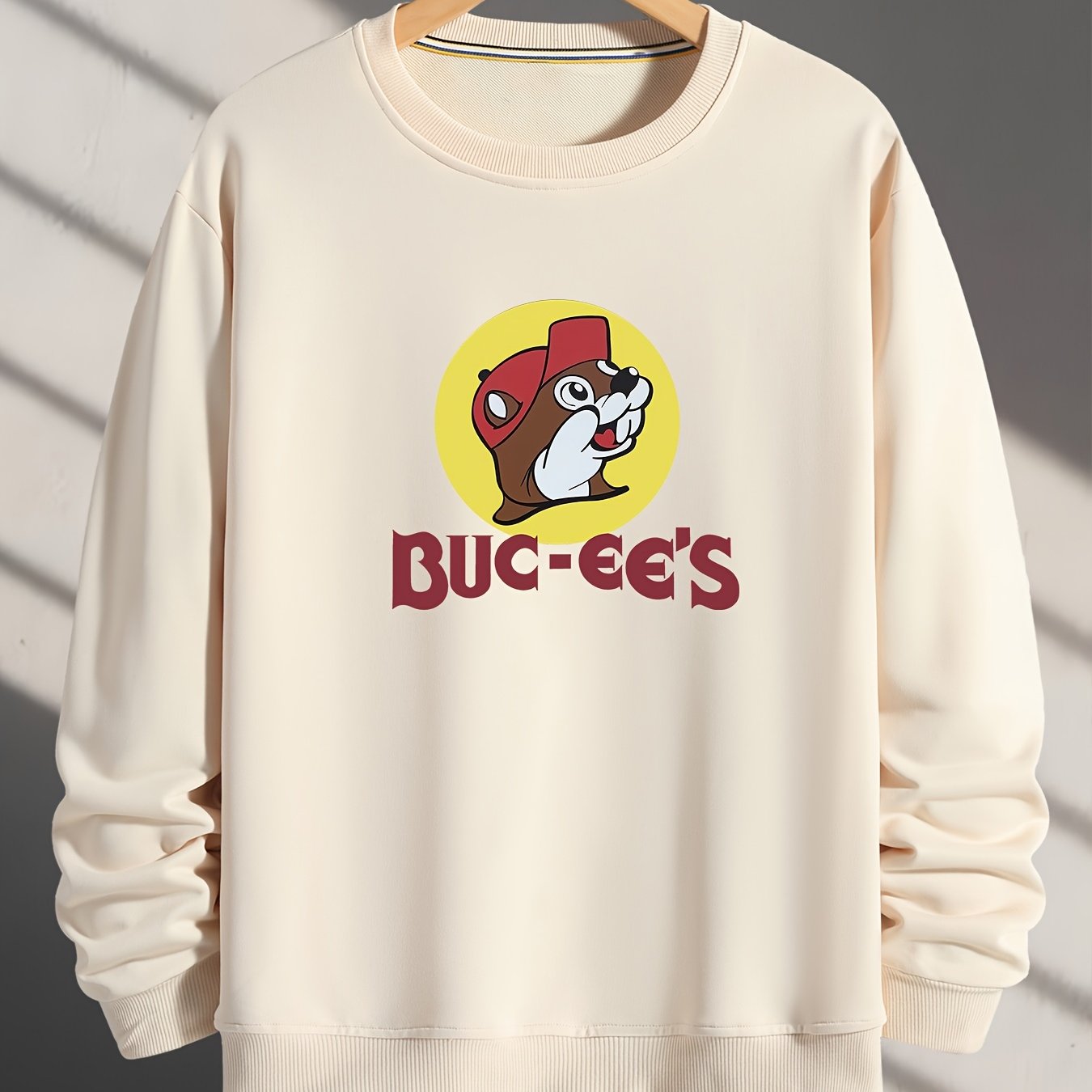 Polyester Crew Neck Sweatshirt, Long Sleeve Loose Fit with Squirrel Letter Print, Casual Outdoor Wear for Men and Women