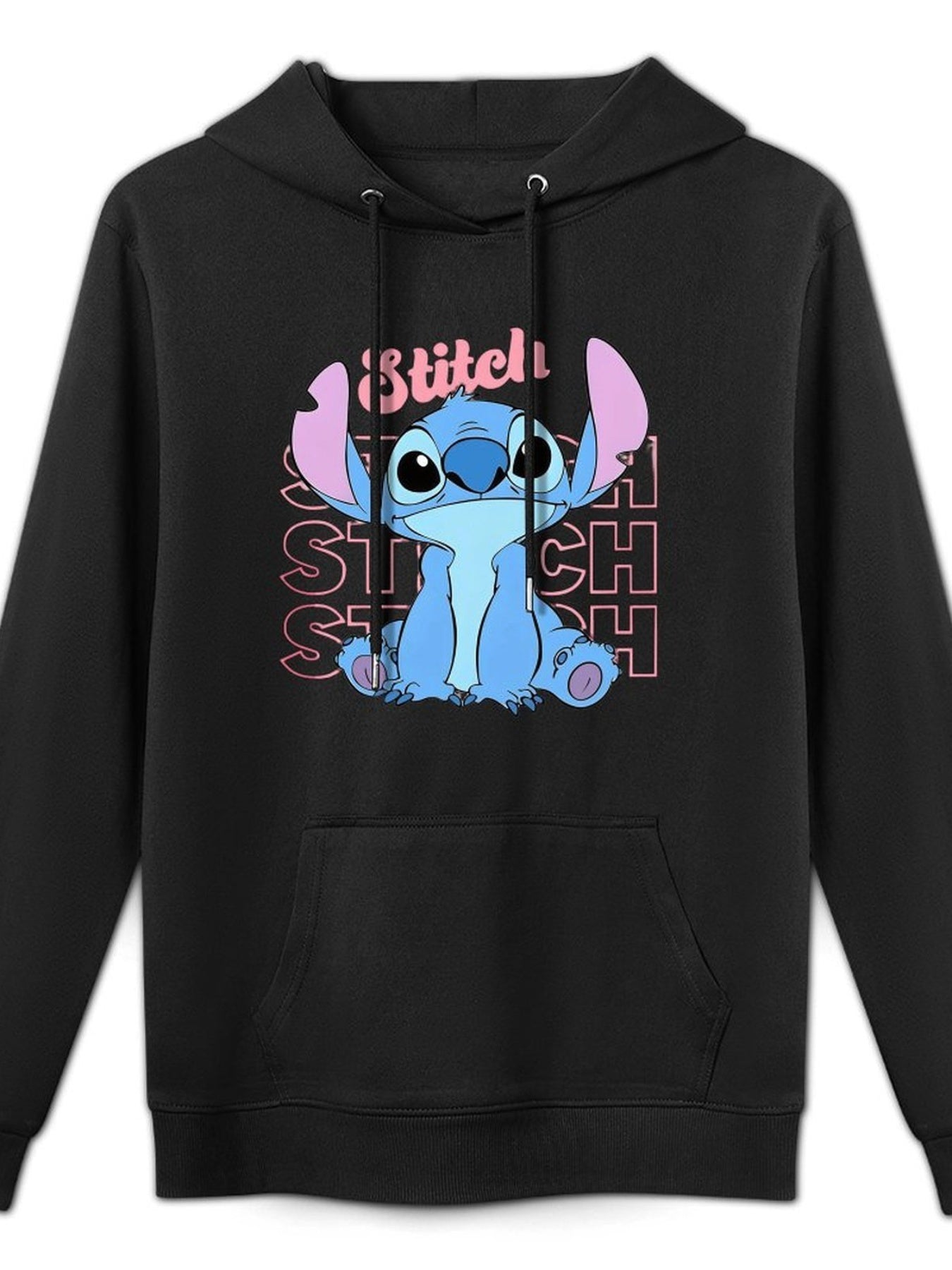 Disney Men'S Black Retro Pullover Hoodie with Stitch Cartoon Character Disney Friends Digital Print, Soft Regular Fit Casual Sweatshirt, Machine Washable, Disney Sweatshirt