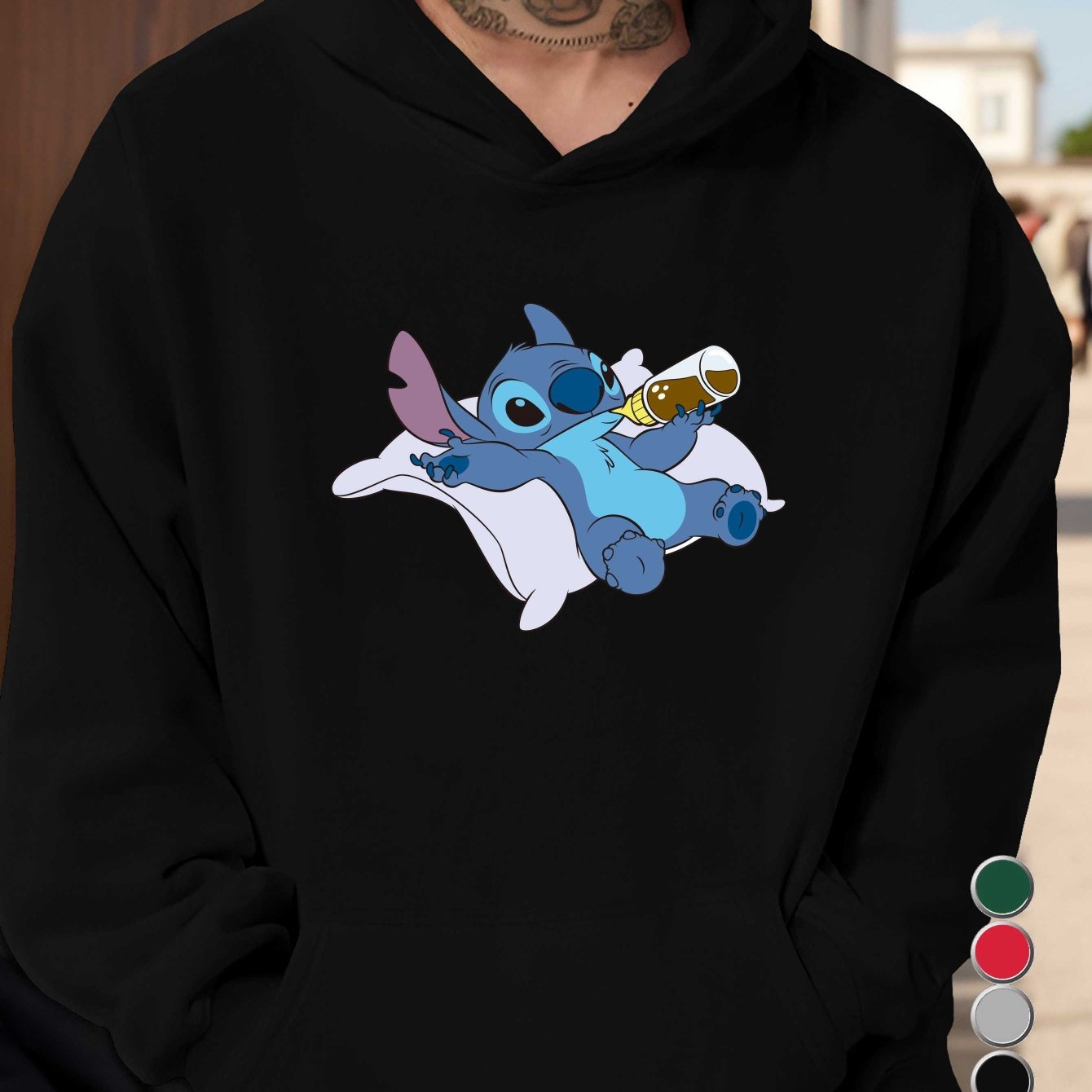 Disney Stitch Men's Hoodie - Official Stitch Graphic Pullover Sweatshirt, Loose Fit Hooded Sweatshirt for Adults, Fall/Winter Apparel (Green/Red/Black/Grey/) - Disney Fan Gift, Fall Season Apparel, Casual Winter Wear, Durable
