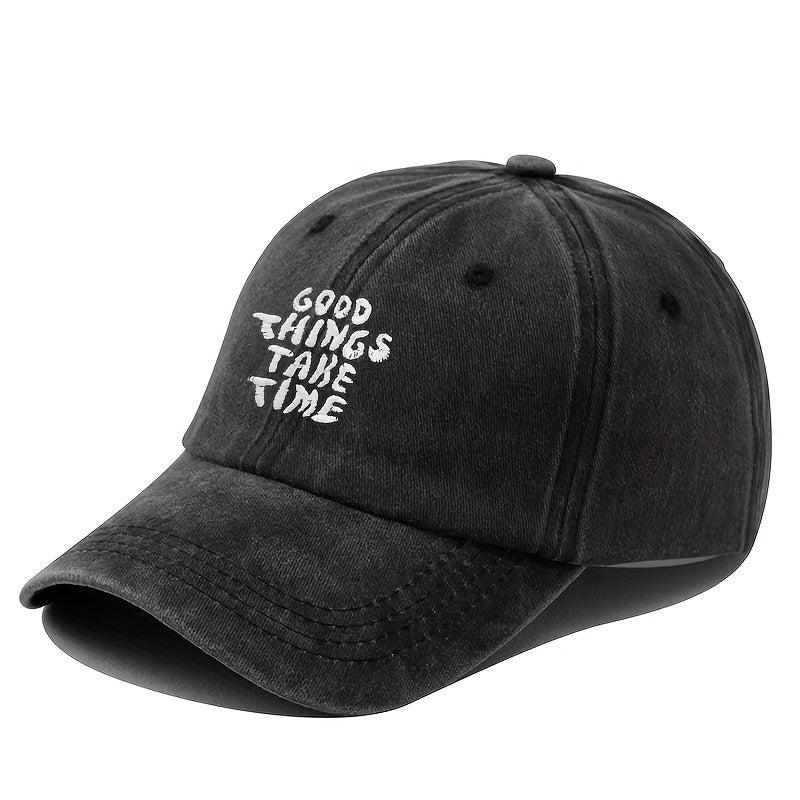 Vintage Washed Embroidered Letter Baseball Cap With Adjustable Peaked Curved Brim For Unisex Outdoor Travel, Camping, Sun Hat, Party, And Hip Hop