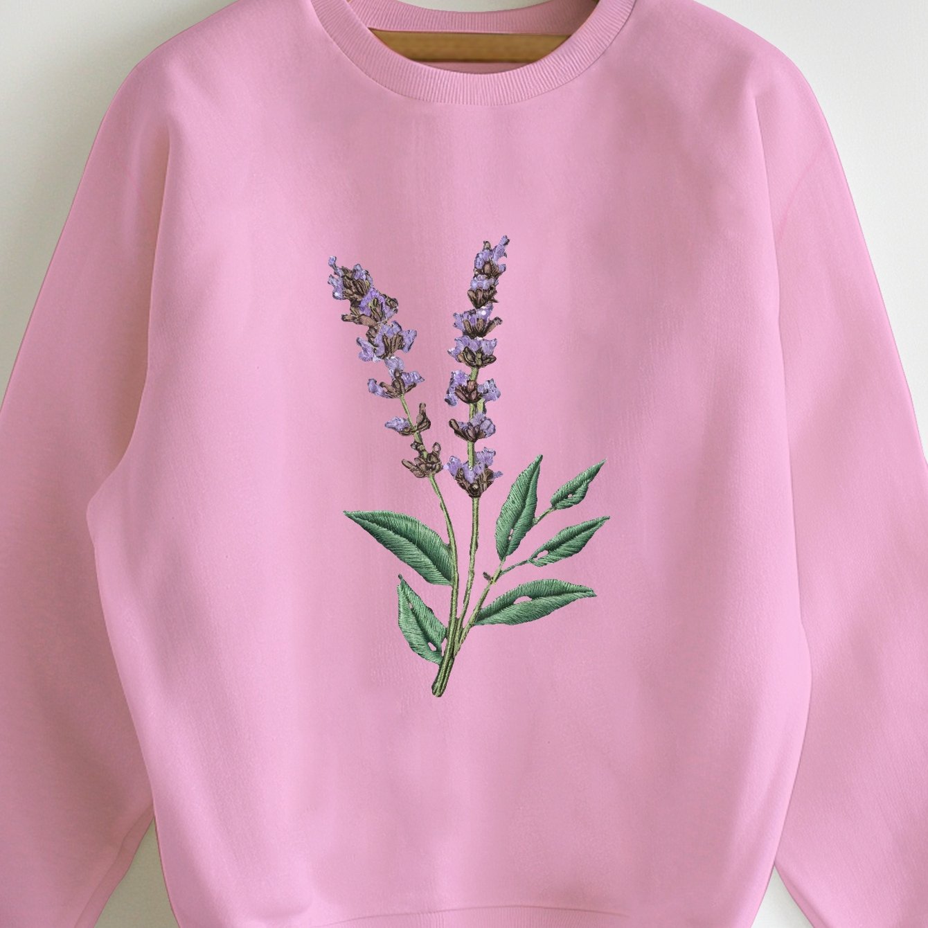 Teediy Lavender Sprig Embroidered Design Women'S Sweatshirt