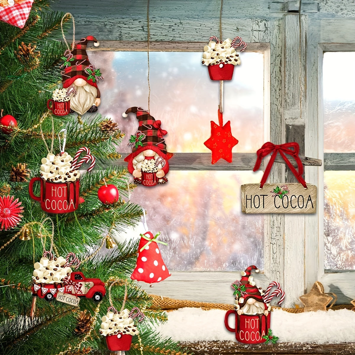 Wooden Santa Claus Hanging Decorations - Perfect For Christmas Hot Cocoa & Outdoor Festival Parties!